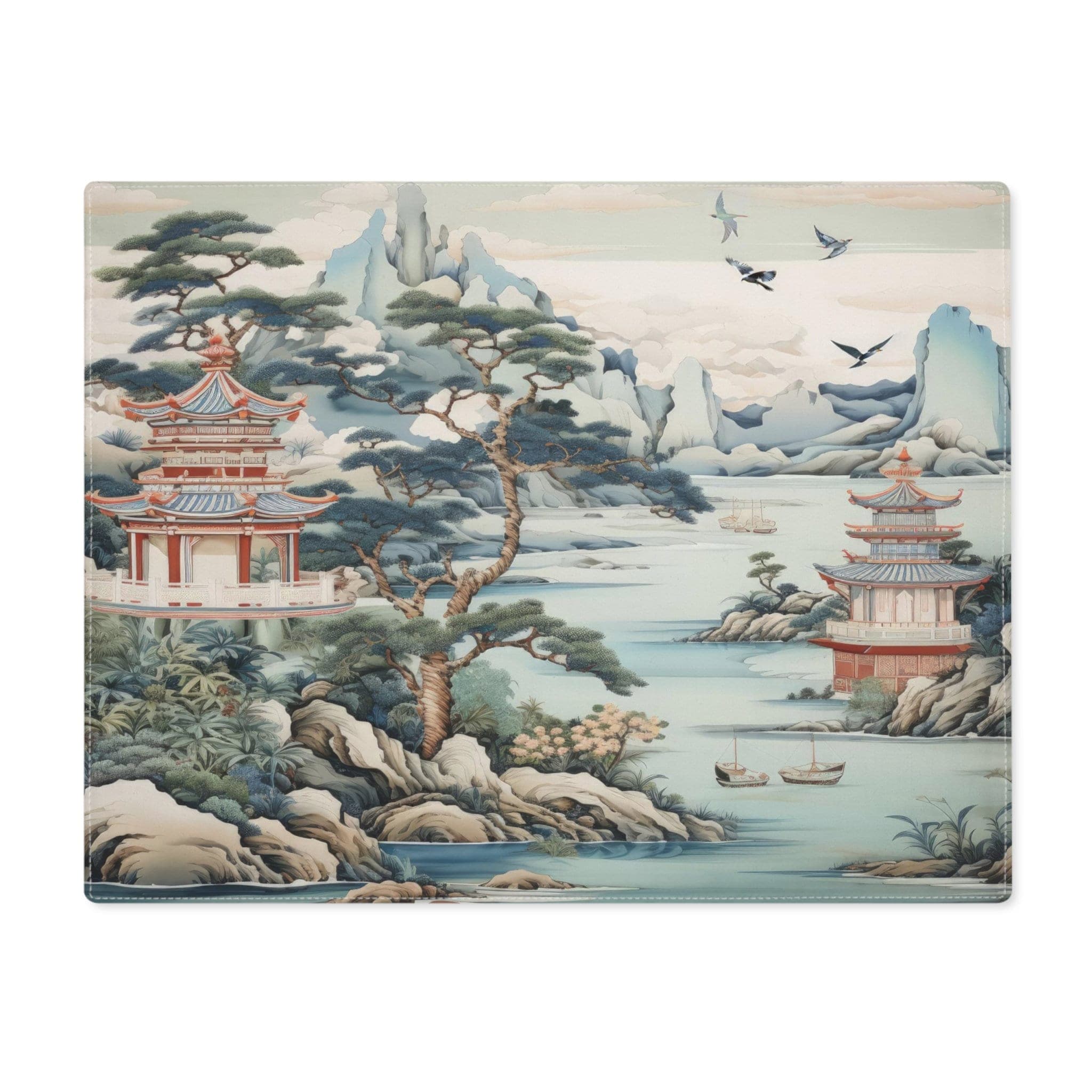 Kate McEnroe New York Chinoiserie Pagoda Landscape Floral Fabric Placemat, Country Farmhouse Table Linen, Wedding Table Decor, Grandmillenial Kitchen - 121681023Placemats24445572810059951433