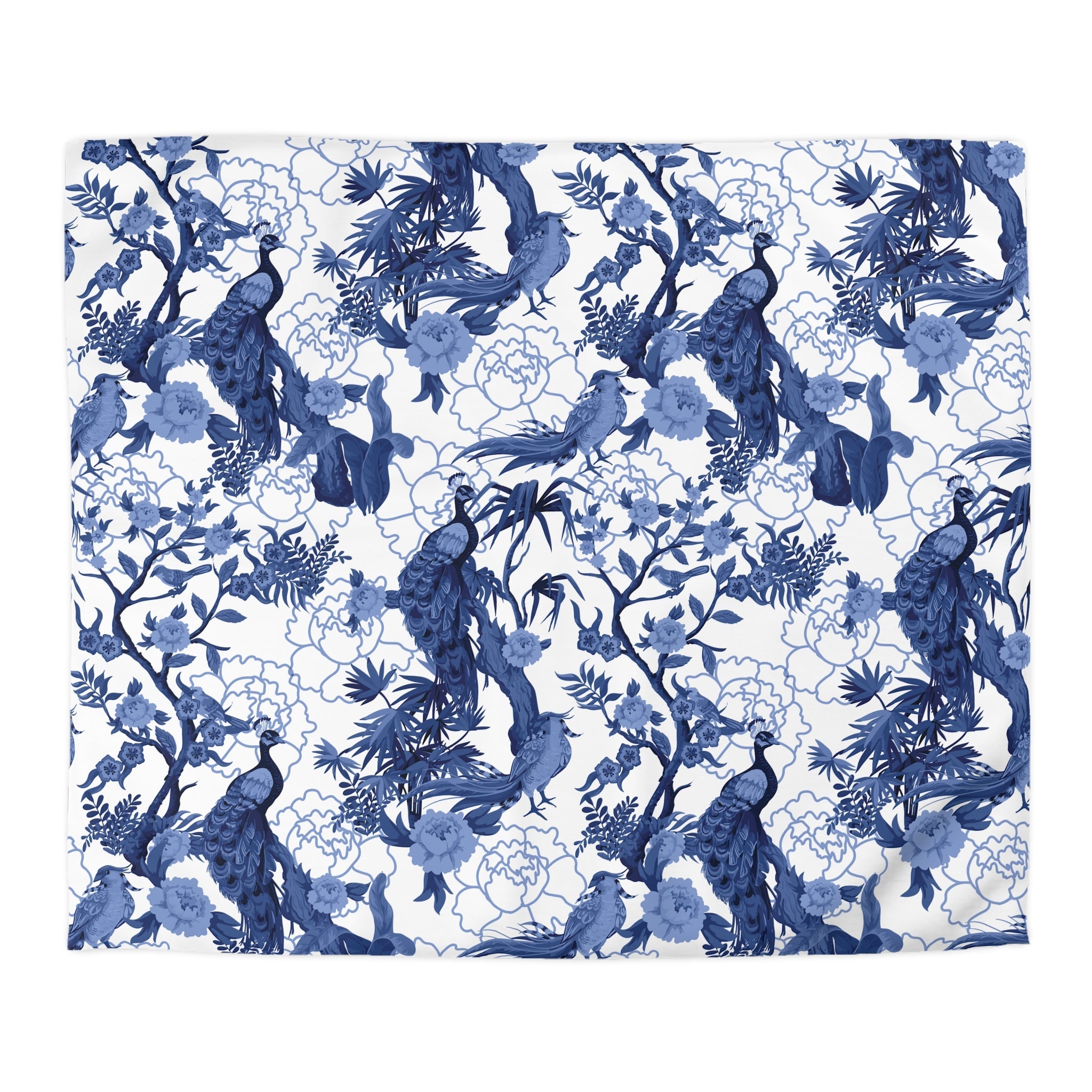 Kate McEnroe New York Chinoiserie Peacock Duvet Cover, Blue Floral Bedding, Elegant Bedroom Decor, Asian BeddingDuvet Covers10690694362860719549
