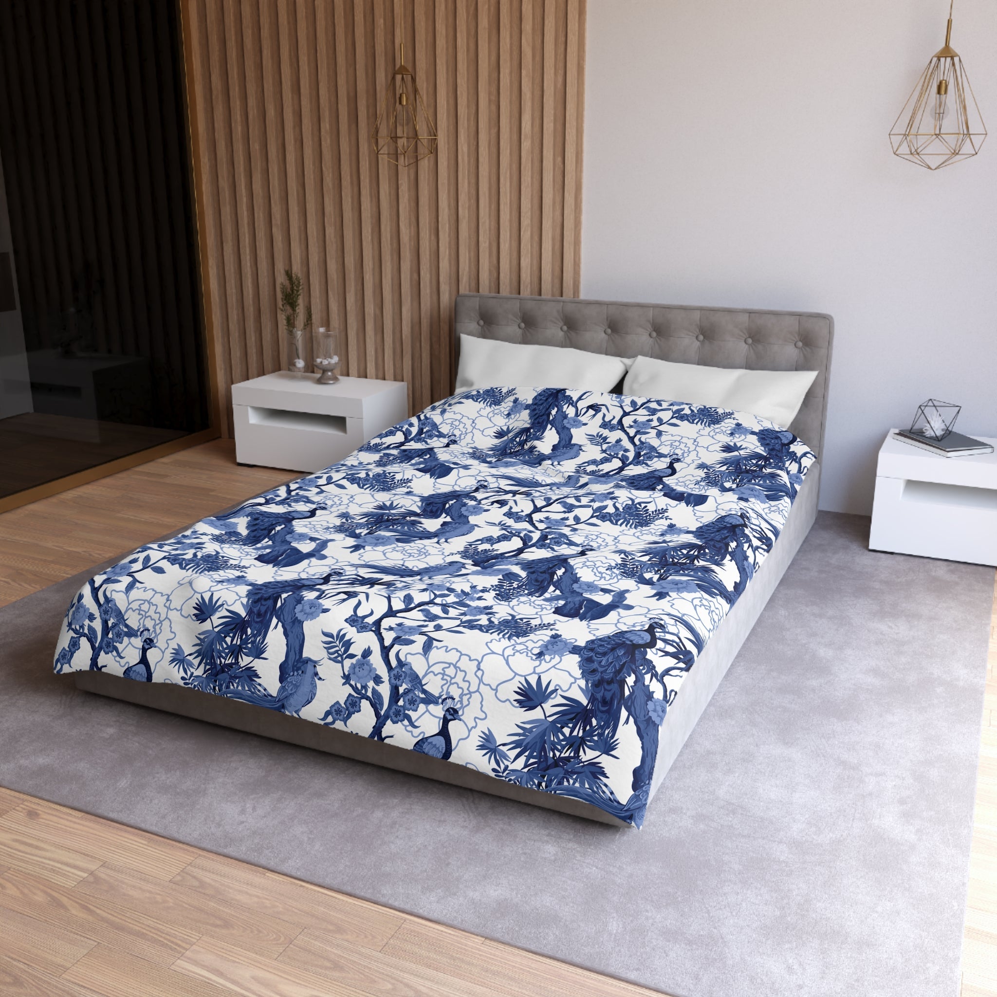 Kate McEnroe New York Chinoiserie Peacock Duvet Cover, Blue Floral Bedding, Elegant Bedroom Decor, Asian BeddingDuvet Covers29934844264993883988