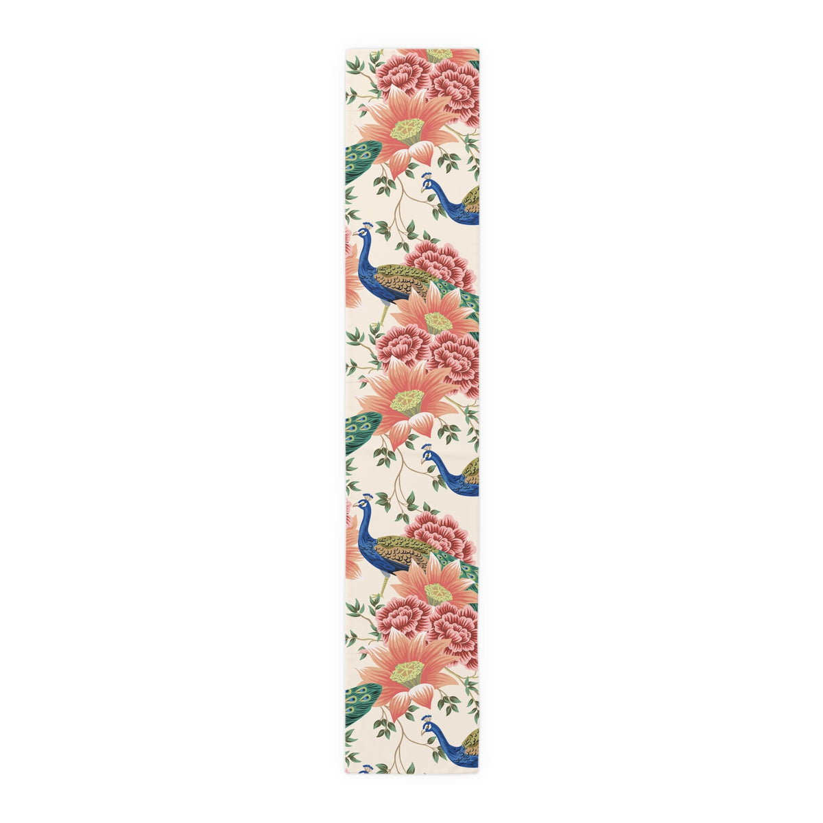 Kate McEnroe New York Chinoiserie Peacock Table Runner, Peach, Cream Floral, Elegant Dining DecorTable Runners10297556283528068246