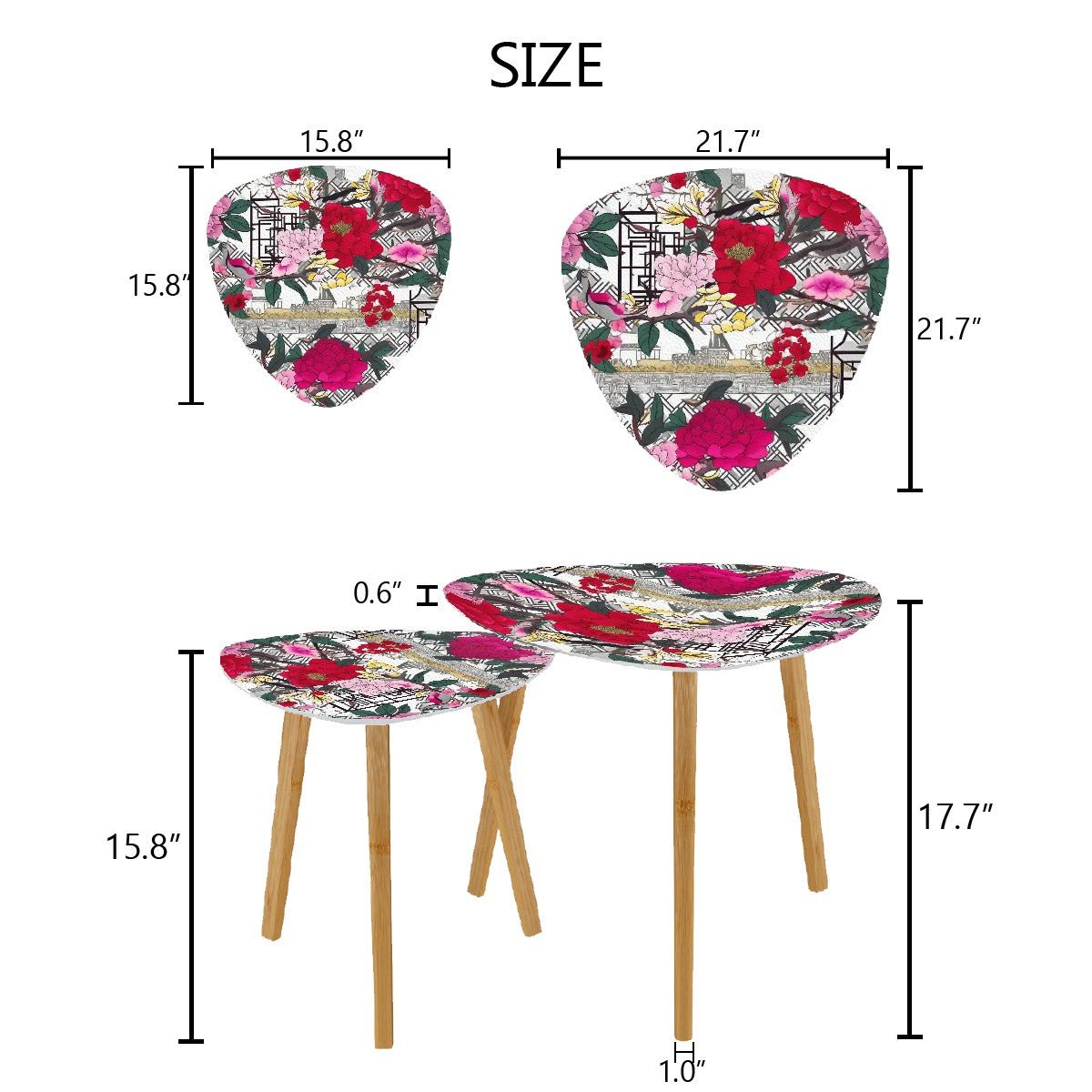 Kate McEnroe New York Chinoiserie Peony Nesting Tables, Bold Red Pink Floral Design, Asian Style Art Furniture AccentNesting TablesHw5uhtkjzN