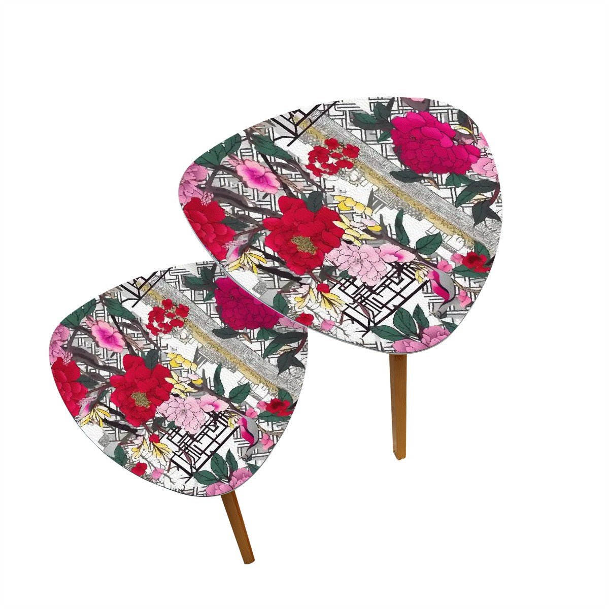 Kate McEnroe New York Chinoiserie Peony Nesting Tables, Bold Red Pink Floral Design, Asian Style Art Furniture AccentNesting TablesHw5uhtkjzN