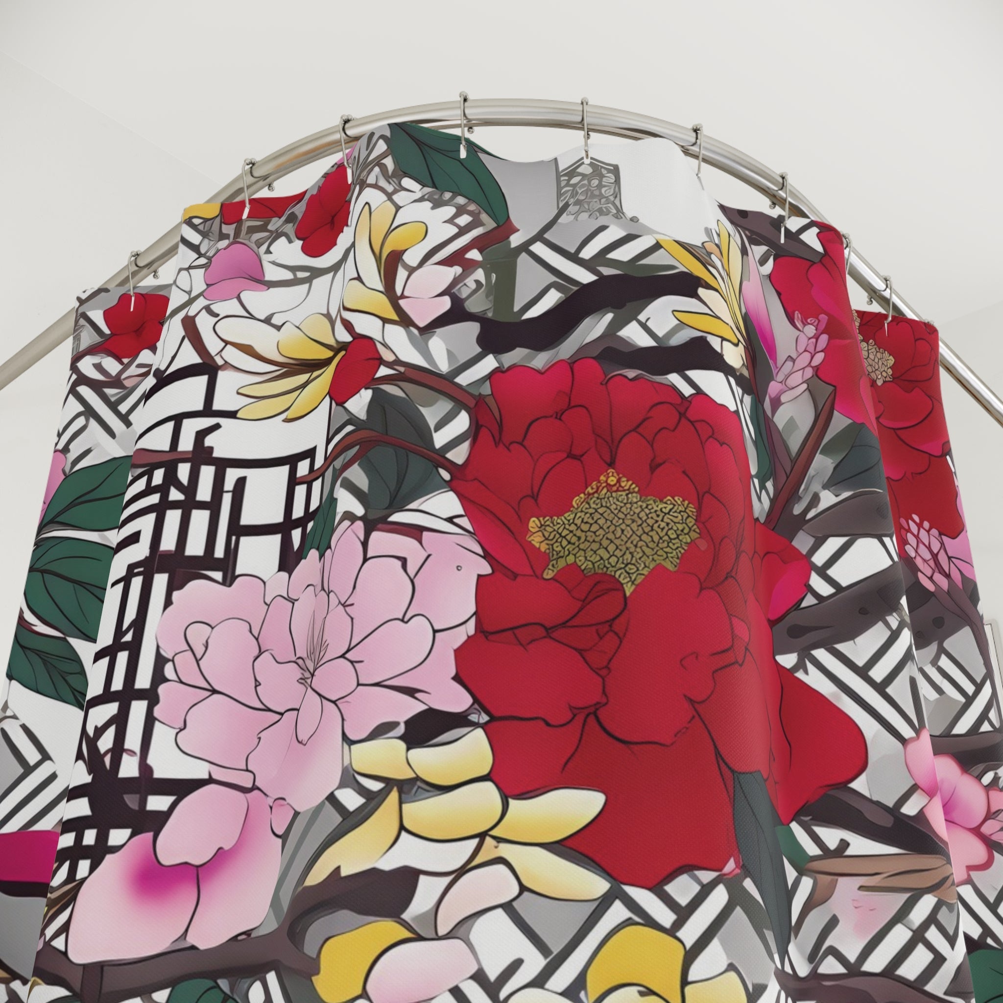 Kate McEnroe New York Chinoiserie Peony Shower Curtain, Bold Floral Oriental Bathroom DecorShower Curtains53665395071939664195