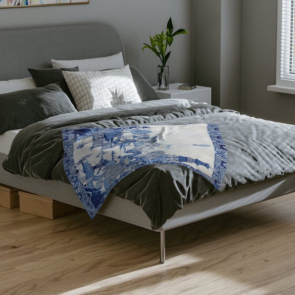 Kate McEnroe New York Chinoiserie Throw Blanket, Blue Willow Velveteen Minky Blanket, Maximalist Blanket, Pagoda Forest Cozy Blanket, Traditional Home Decor GiftsBlanketsBLA - CHI - WIL - 4X3