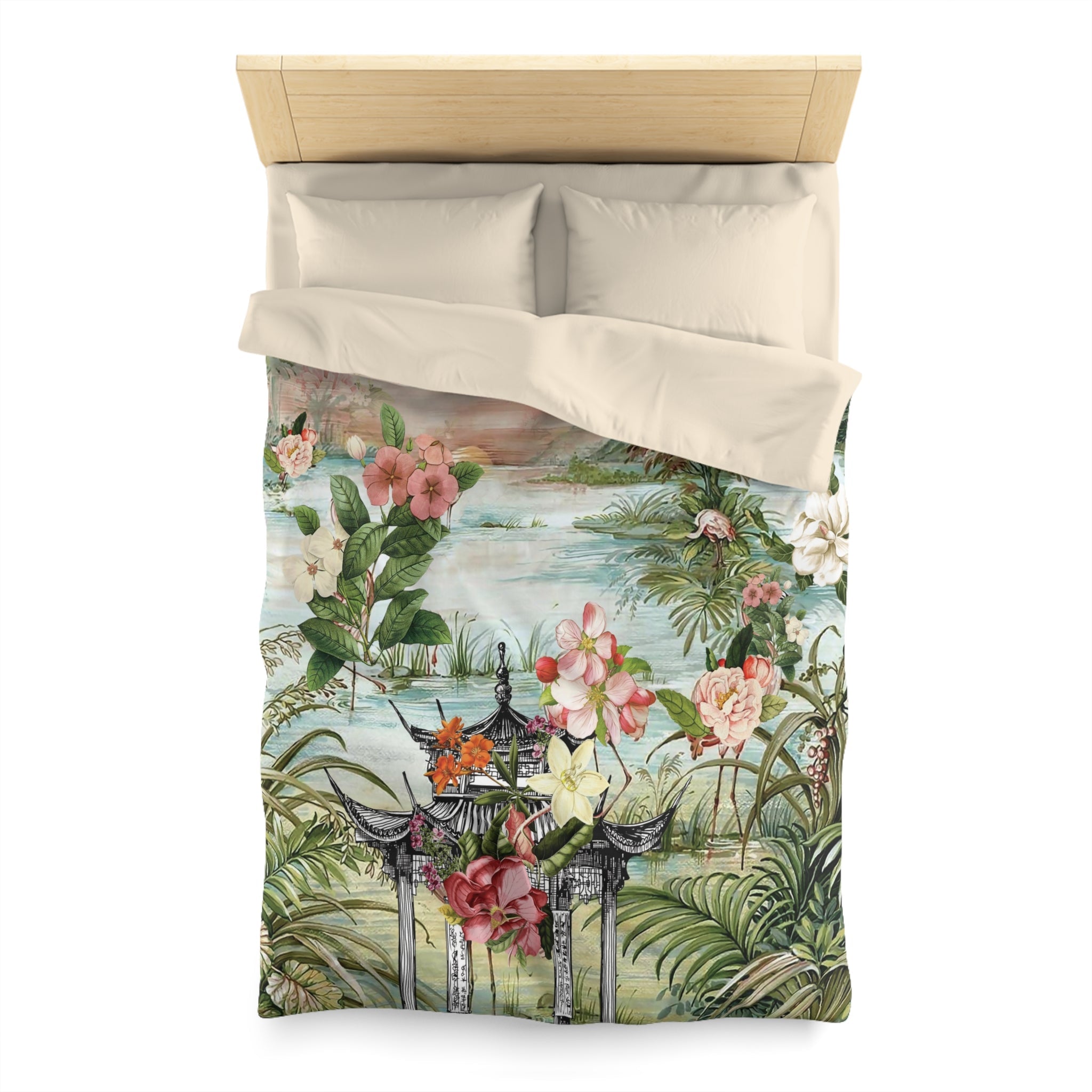Kate McEnroe New York Chinoiserie Tranquil Floral Pagoda Garden Scene Duvet CoverDuvet Covers10578427432151256111
