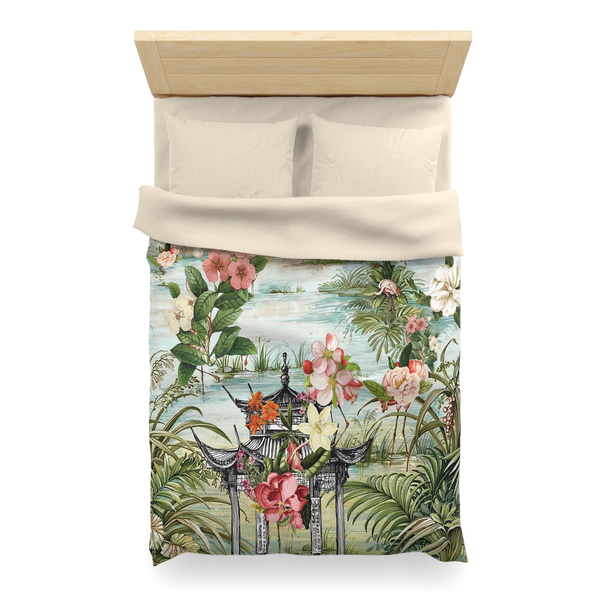 Kate McEnroe New York Chinoiserie Tranquil Floral Pagoda Garden Scene Duvet CoverDuvet Covers10578427432151256111