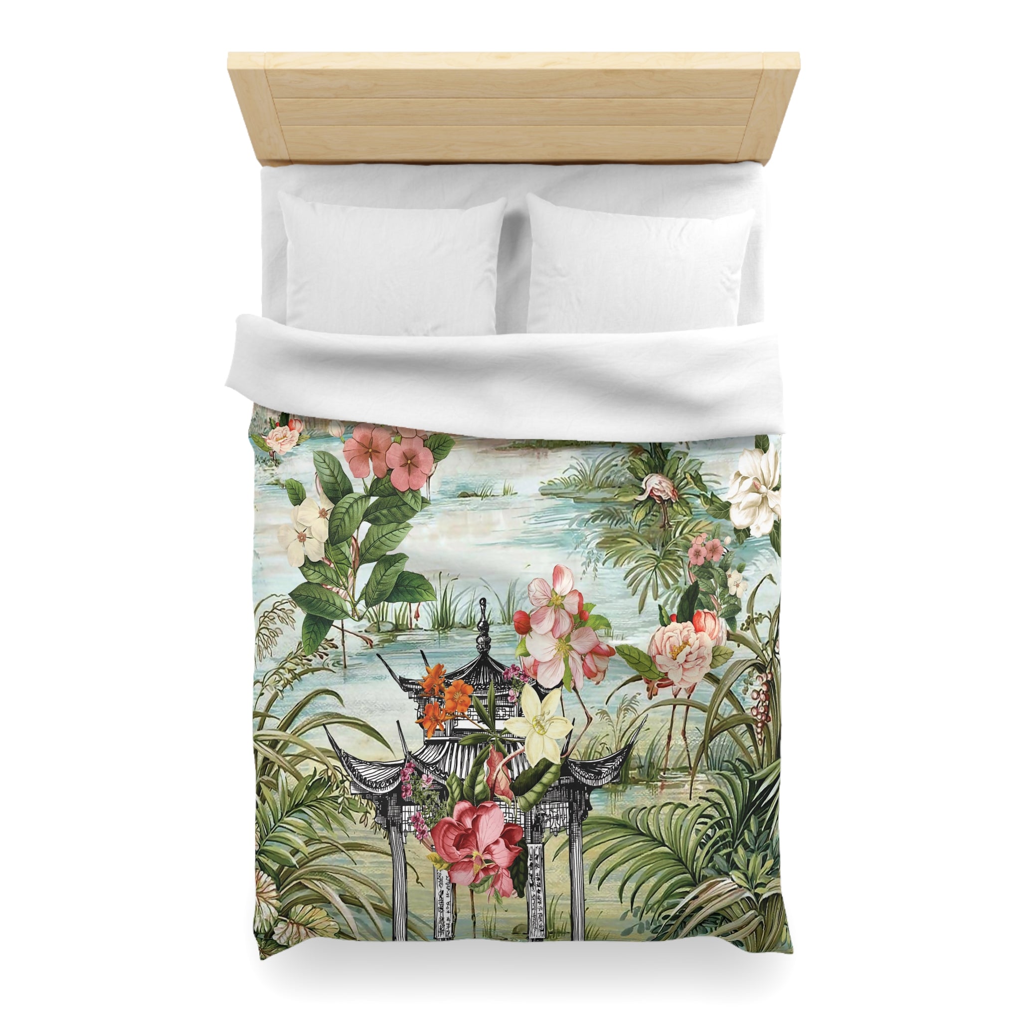 Kate McEnroe New York Chinoiserie Tranquil Floral Pagoda Garden Scene Duvet CoverDuvet Covers10578427432151256111