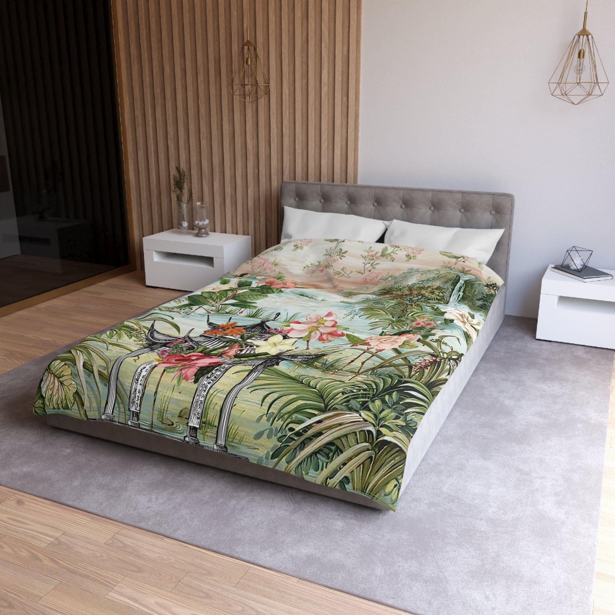 Kate McEnroe New York Chinoiserie Tranquil Floral Pagoda Garden Scene Duvet CoverDuvet Covers10578427432151256111