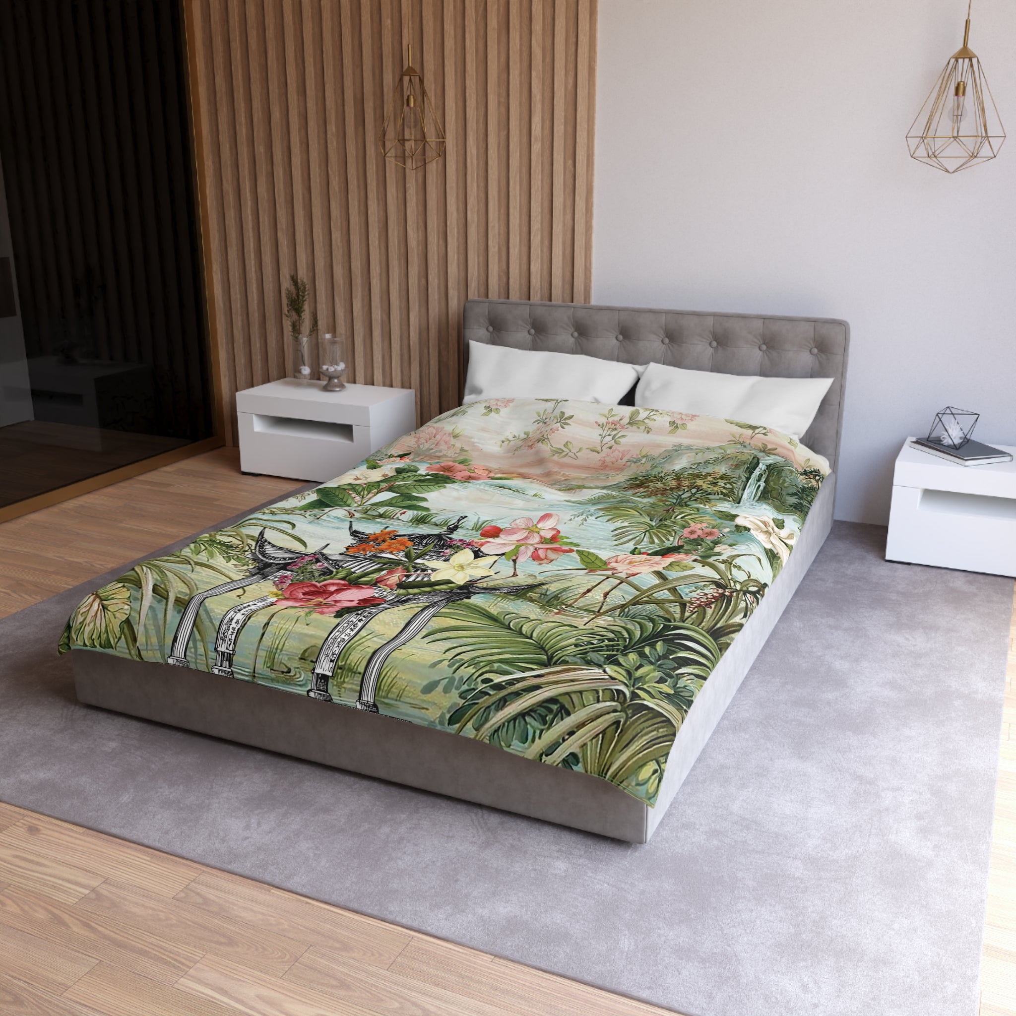 Kate McEnroe New York Chinoiserie Tranquil Floral Pagoda Garden Scene Duvet CoverDuvet Covers28597680562975063648