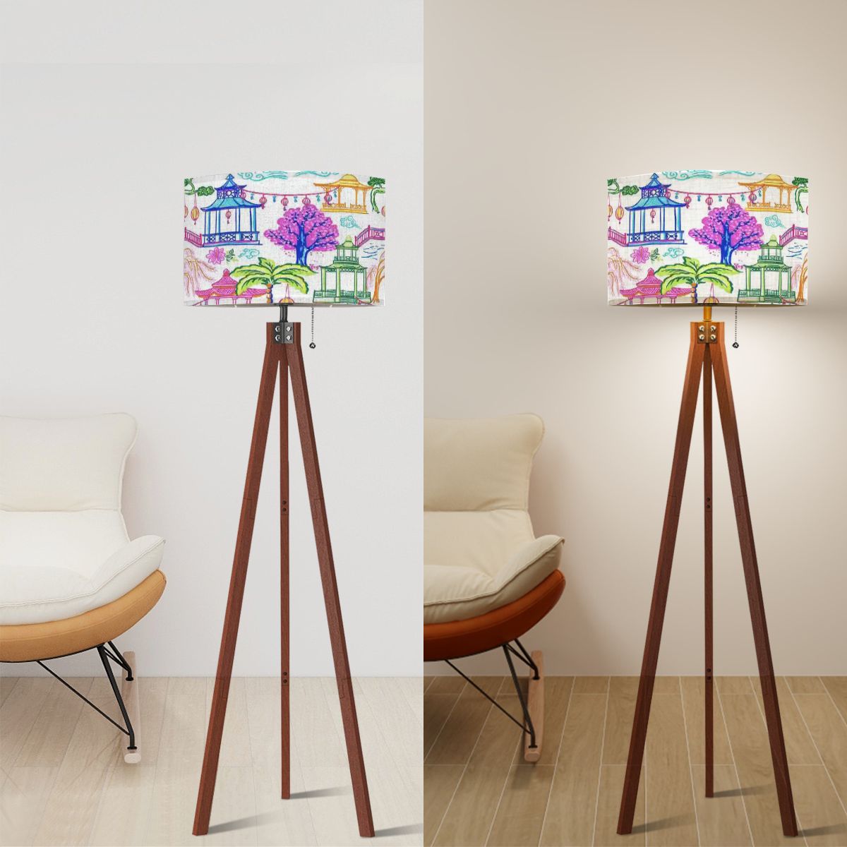Kate McEnroe New York Chinoiserie Tripod Floor Lamp, Vintage Pagoda Lantern Scene LightingFloor LampsUgsZ143B0r