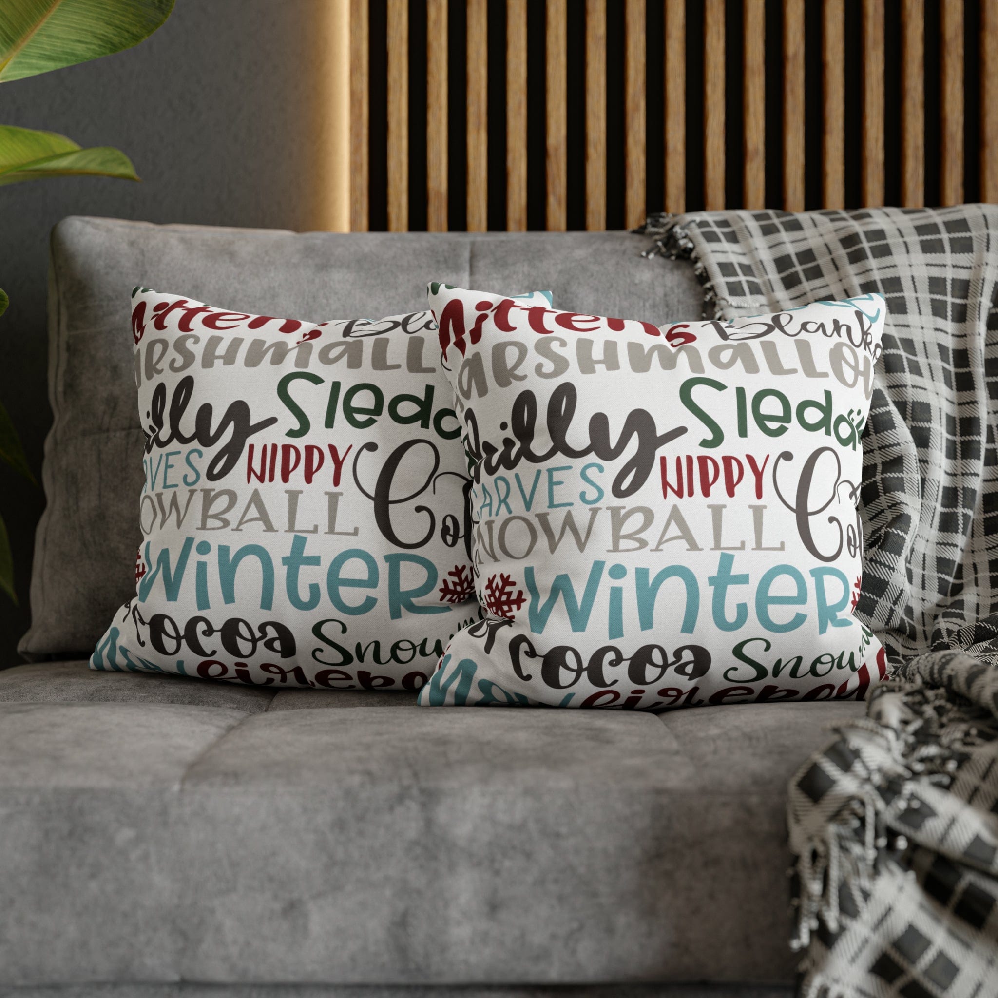 Kate McEnroe New York Christmas Throw Pillow Cover, Mittens, Mashmallows, Snowballs, Sledding, Chilly Winter Word Art Cushion Covers, Farmhouse DecorThrow Pillow Covers20686719628418103317
