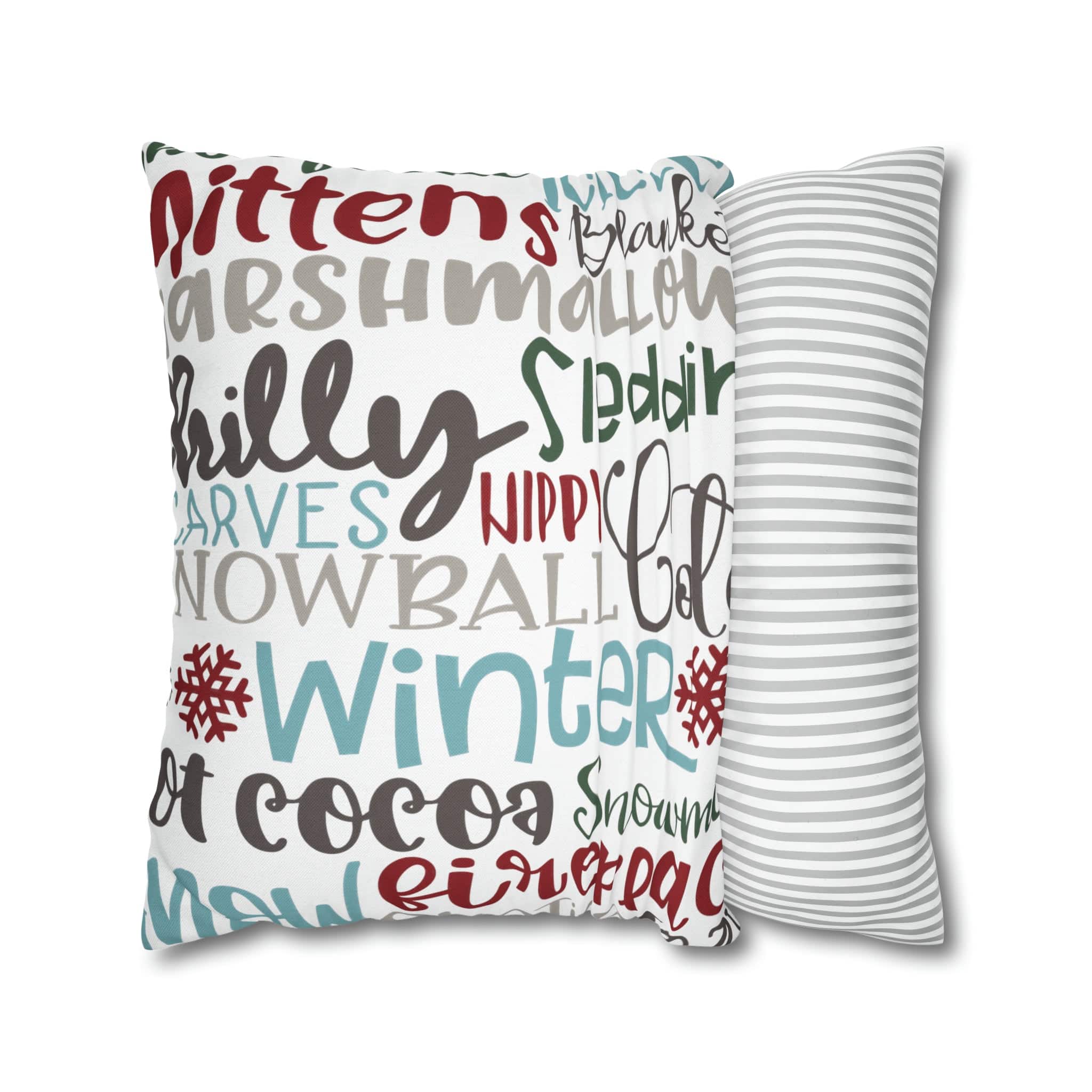 Kate McEnroe New York Christmas Throw Pillow Cover, Mittens, Mashmallows, Snowballs, Sledding, Chilly Winter Word Art Cushion Covers, Farmhouse DecorThrow Pillow Covers20686719628418103317