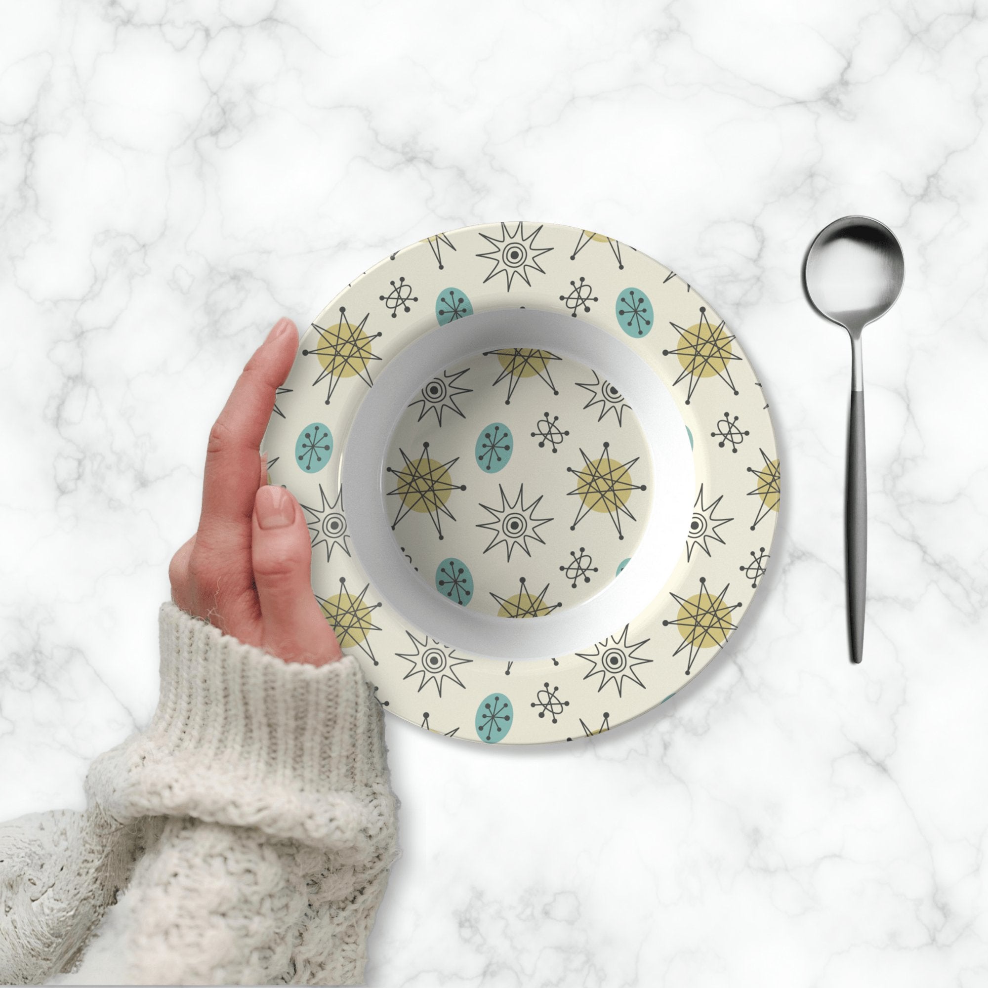 Kate McEnroe New York Classic Franciscan Starburst Bowl, 50s Mid Century Modern Atomic Retro Cream, Aqua Blue, Green DinnerwareBowlsB22 - CLS - FSB - 2