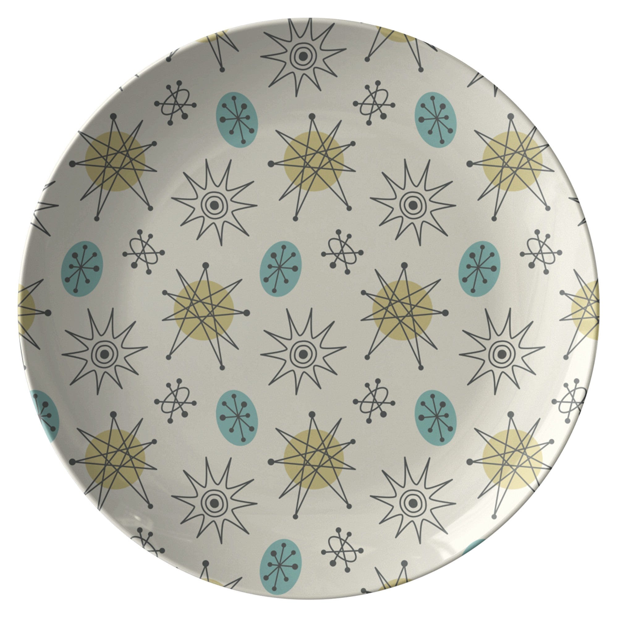 Kate McEnroe New York Classic Franciscan Starburst Dinner Plate, 50s Mid Century Modern Atomic Retro Cream, Aqua Blue, Green DinnerwarePlatesP22 - CLS - FSB - 2S