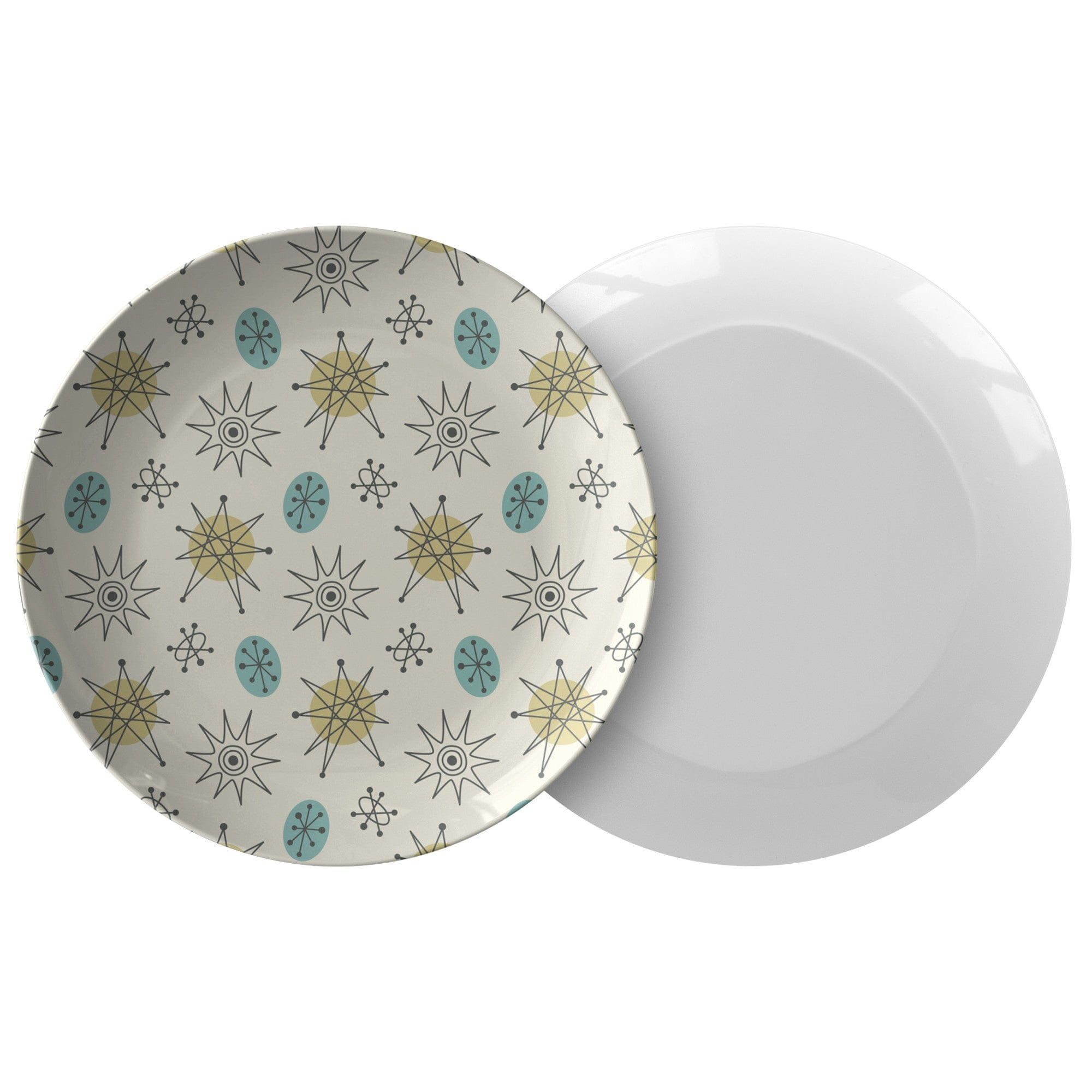 Kate McEnroe New York Classic Franciscan Starburst Dinner Plate, 50s Mid Century Modern Atomic Retro Cream, Aqua Blue, Green DinnerwarePlatesP22 - CLS - FSB - 2S