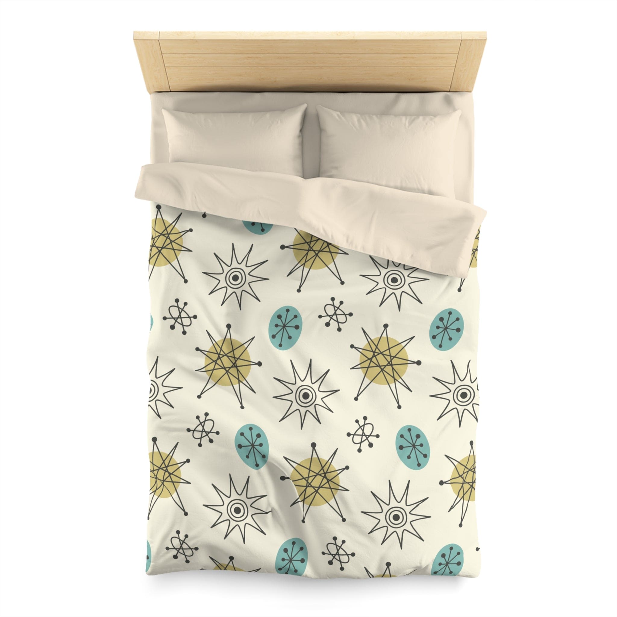Kate McEnroe New York Classic Franciscan Starburst Duvet Cover, 50s Mid Century Modern Atomic Retro Cream, Aqua Blue, Green BeddingDuvet Covers28869317072190274265