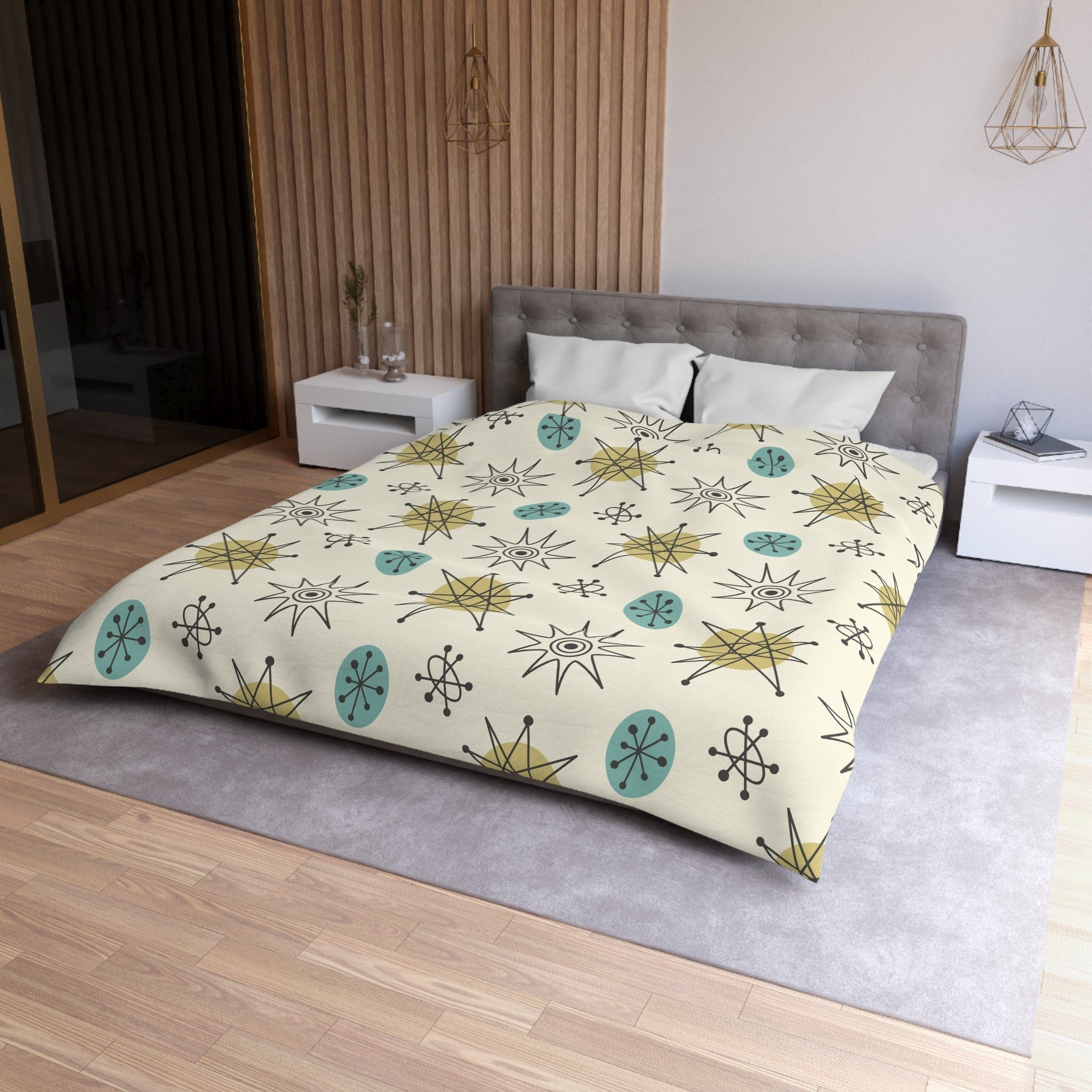 Kate McEnroe New York Classic Franciscan Starburst Duvet Cover, 50s Mid Century Modern Atomic Retro Cream, Aqua Blue, Green BeddingDuvet Covers29992792531688452821