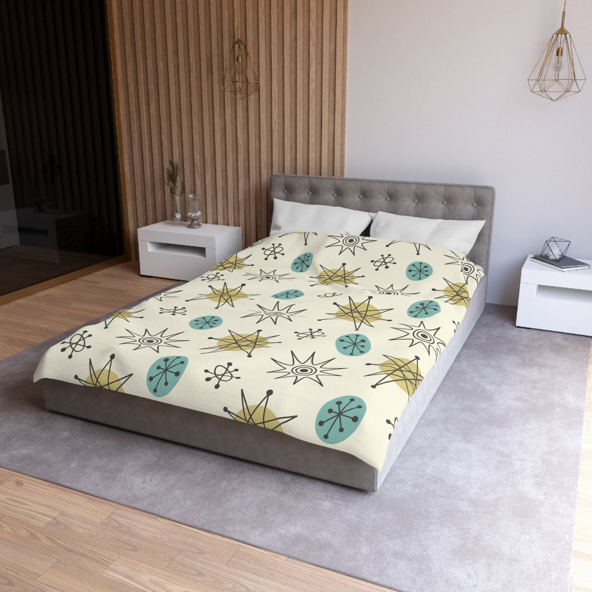 Kate McEnroe New York Classic Franciscan Starburst Duvet Cover, 50s Mid Century Modern Atomic Retro Cream, Aqua Blue, Green BeddingDuvet Covers30957534548889858560