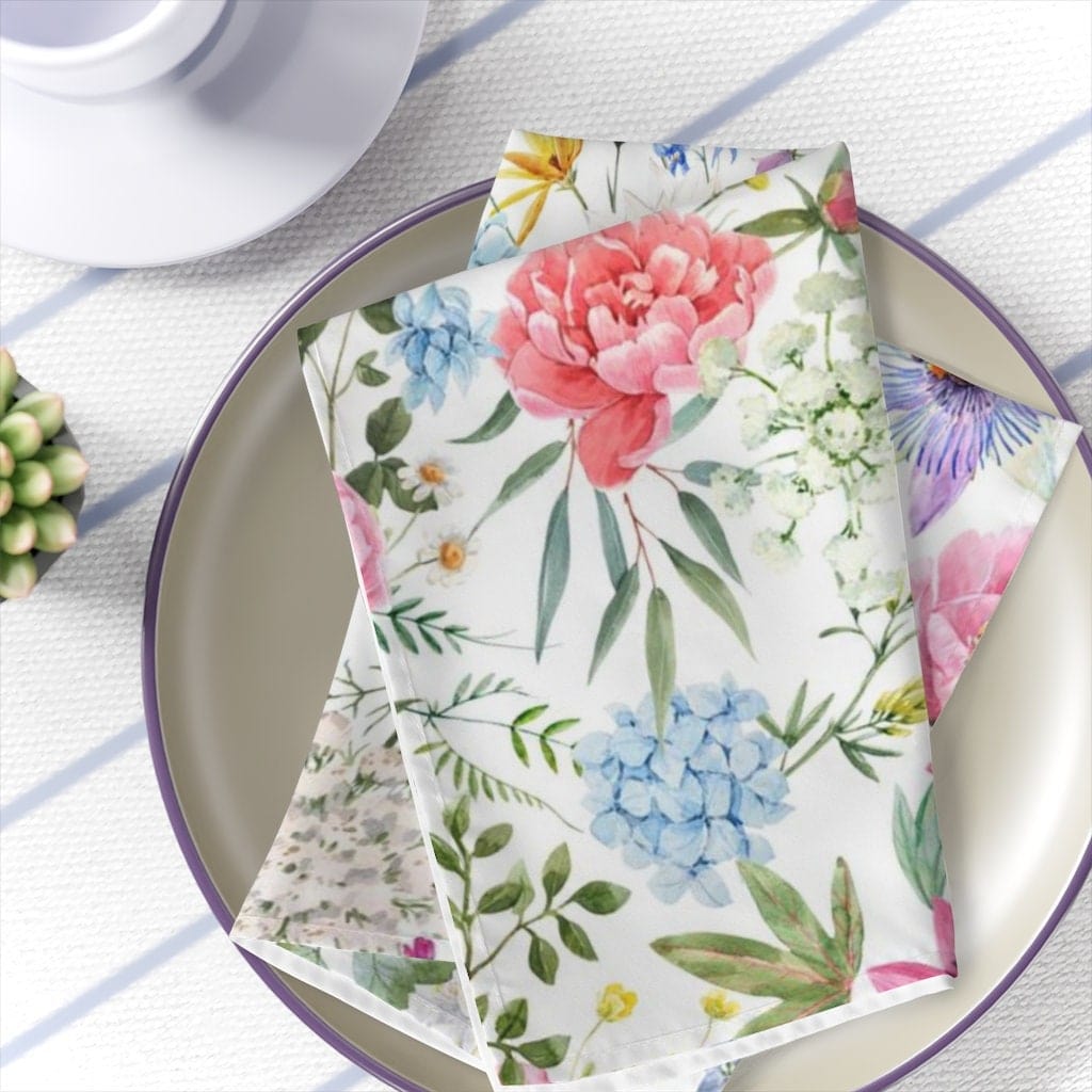 Kate McEnroe New York Cloth Napkins Set of 4 in Watercolor Spring Florals, Custom Designed Floral Dinner Napkins, Floral Table Linens, Napkins for Weddings, GiftsNapkins20384101942659715880