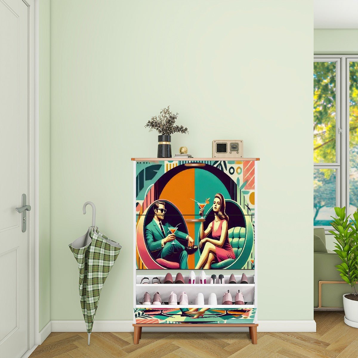 Kate McEnroe New York Cocktail Hour Mid Century Modern Shoe Cabinet, Retro Lounge Bar Storage AccentShoe Storagekn1veW4qeZ