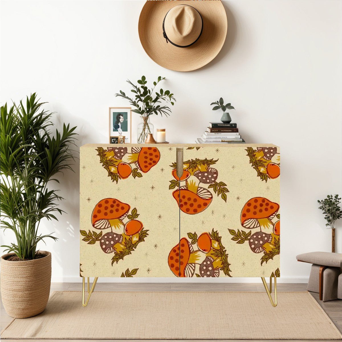 Kate McEnroe New York Cottagecore Merry Mushroom Retro Storage Cabinet, Mid Century Modern Boho Accent Sideboard, Vintage Botanical FurnitureStorage Cabinetsv67989SGFe