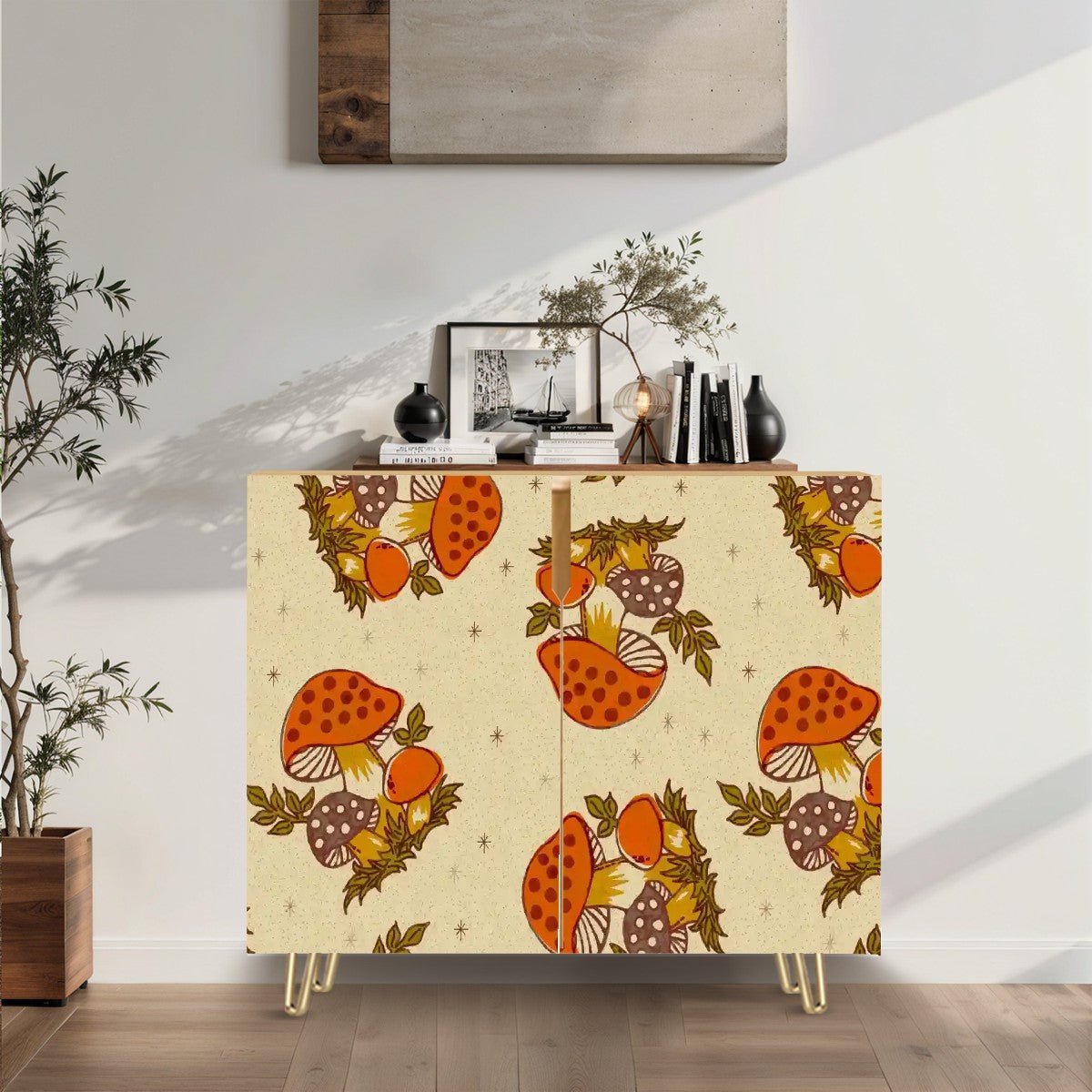 Kate McEnroe New York Cottagecore Merry Mushroom Retro Storage Cabinet, Mid Century Modern Boho Accent Sideboard, Vintage Botanical FurnitureStorage Cabinetsv67989SGFe
