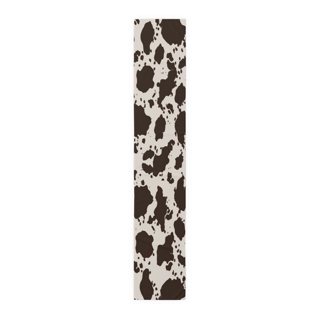 Kate McEnroe New York Cowhide Table Runner, Custom Designed Farmhouse Table Linen, Brown and White Cow Hide Print Tableware, 16x70, 16x90 Cotton, Poly Table CoverTable Runners11535473886265831305
