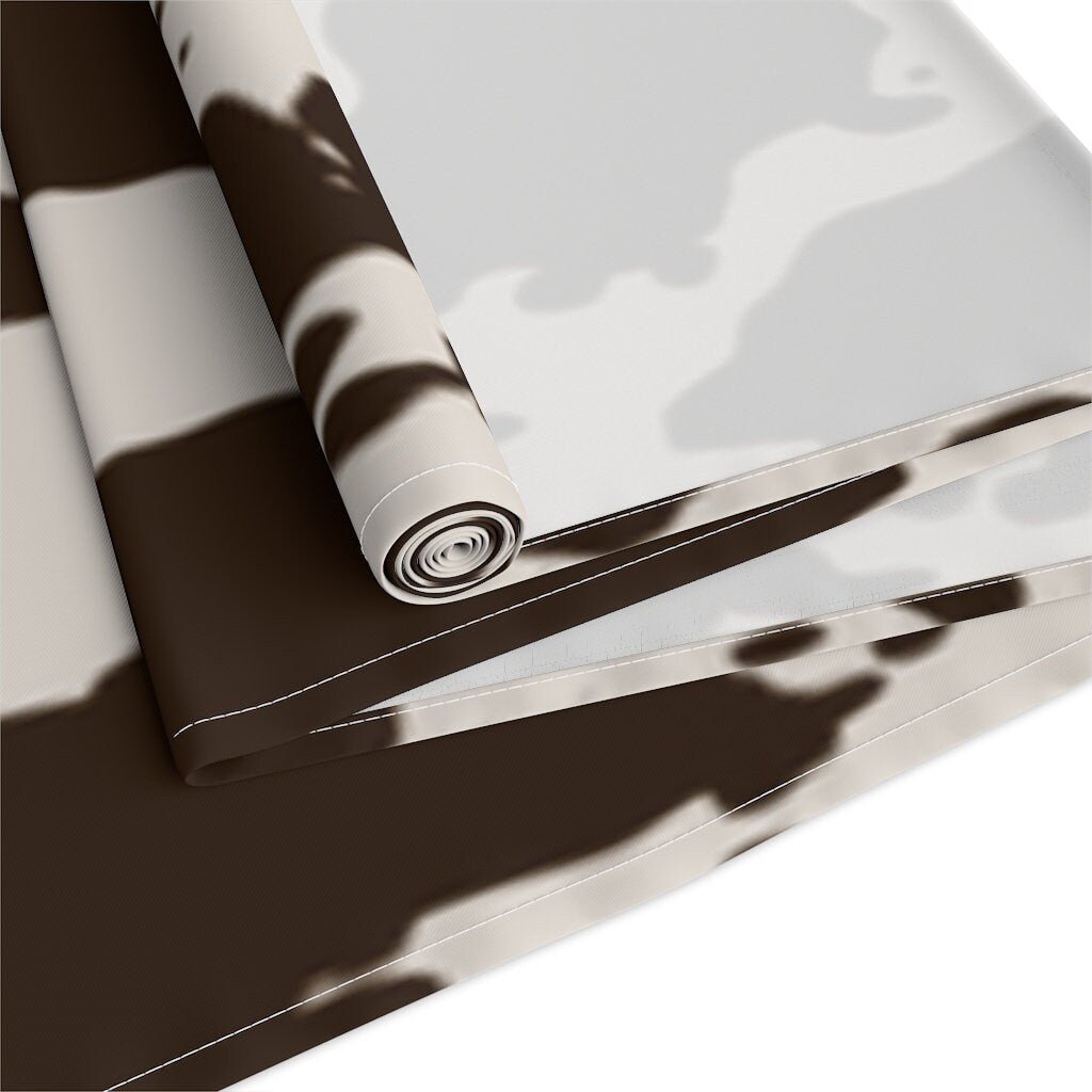 Kate McEnroe New York Cowhide Table Runner, Custom Designed Farmhouse Table Linen, Brown and White Cow Hide Print Tableware, 16x70, 16x90 Cotton, Poly Table CoverTable Runners11535473886265831305