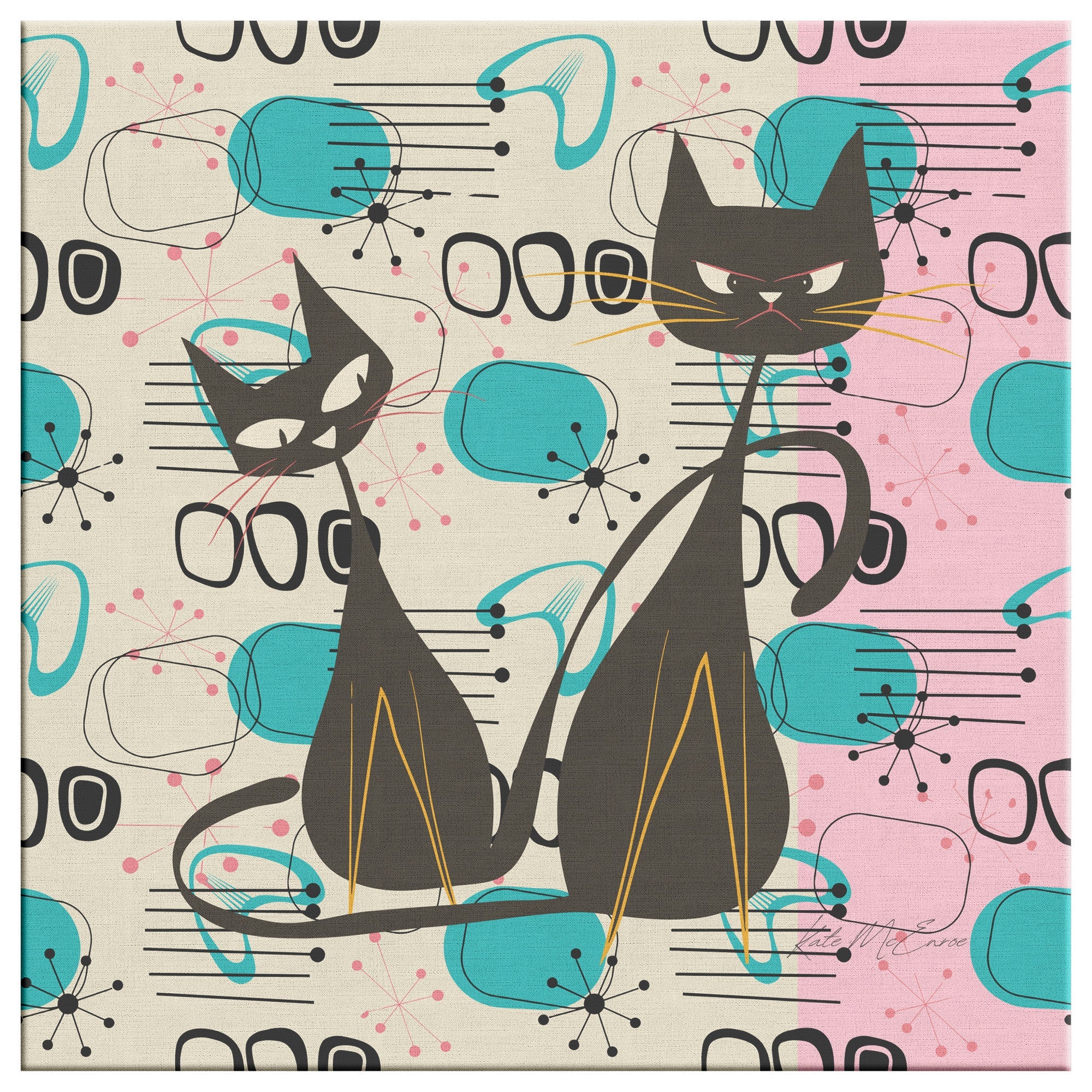 Kate McEnroe New York Curious Whiskers & Grumpy Paws: Atomic Cats Canvas Art, Mid - Century Modern Retro Wall DecorCanvas Wall Art139002