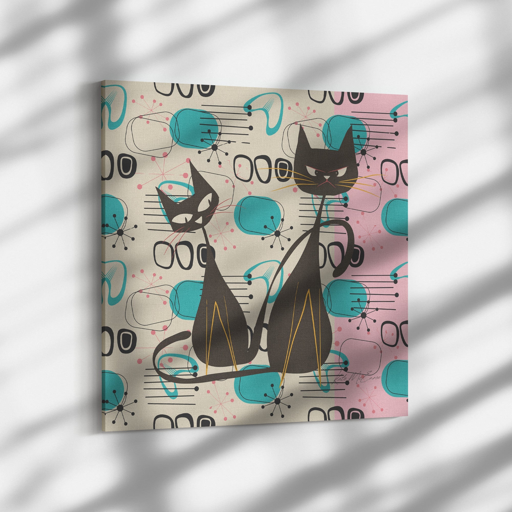 Kate McEnroe New York Curious Whiskers & Grumpy Paws: Atomic Cats Canvas Art, Mid - Century Modern Retro Wall DecorCanvas Wall Art139002