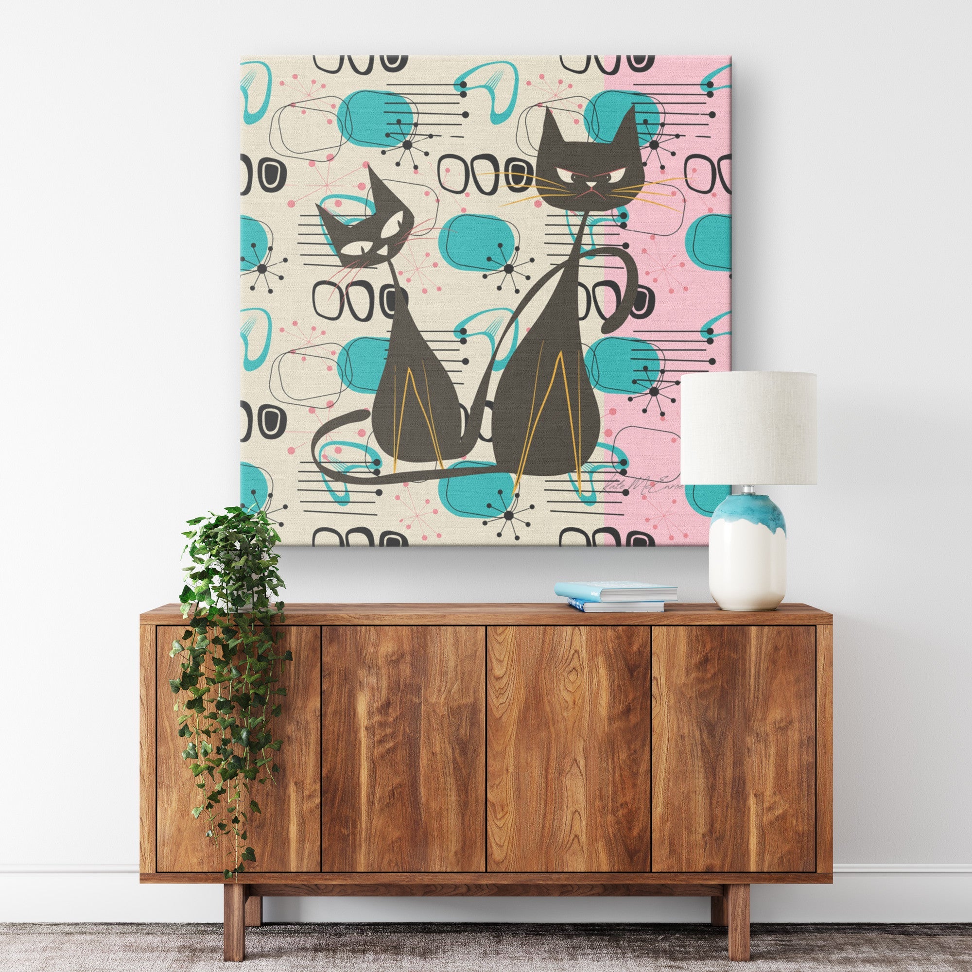 Kate McEnroe New York Curious Whiskers & Grumpy Paws: Atomic Cats Canvas Art, Mid - Century Modern Retro Wall DecorCanvas Wall Art139002