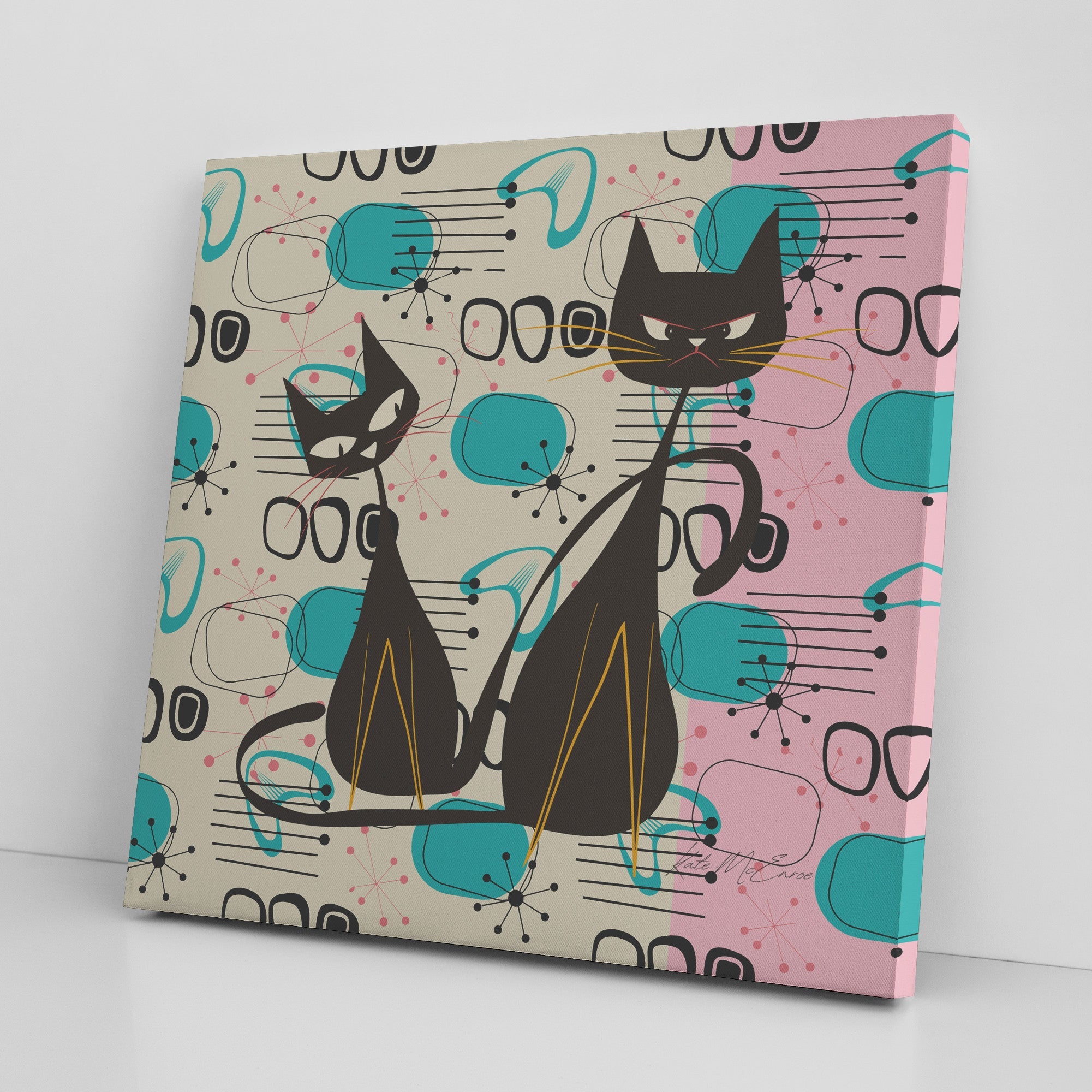 Kate McEnroe New York Curious Whiskers & Grumpy Paws: Atomic Cats Canvas Art, Mid - Century Modern Retro Wall DecorCanvas Wall Art139002