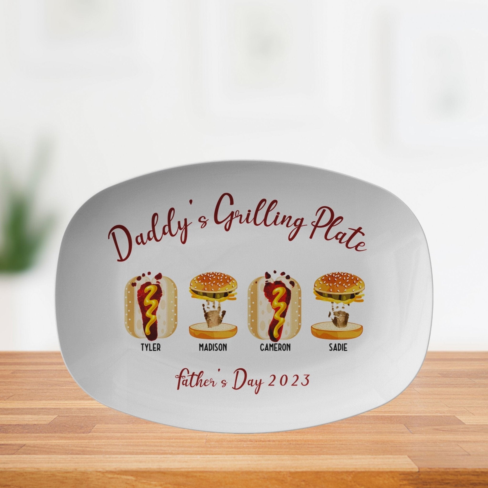 Kate McEnroe New York Custom Handprint and Footprint with Burger Hot Dog Grilling Plate - Personalized Father&