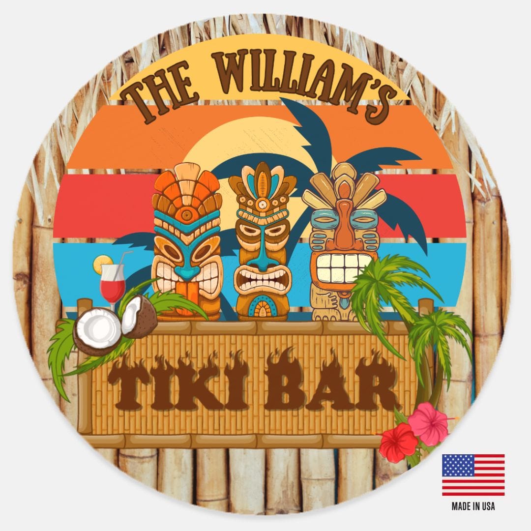 Kate McEnroe New York Custom Tiki Bar Door Sign, Tropical Polynesian Welcome Plaque, Personalized Home Bar Decor 12" (Round)Door HangersPMH58 - 12.2460825