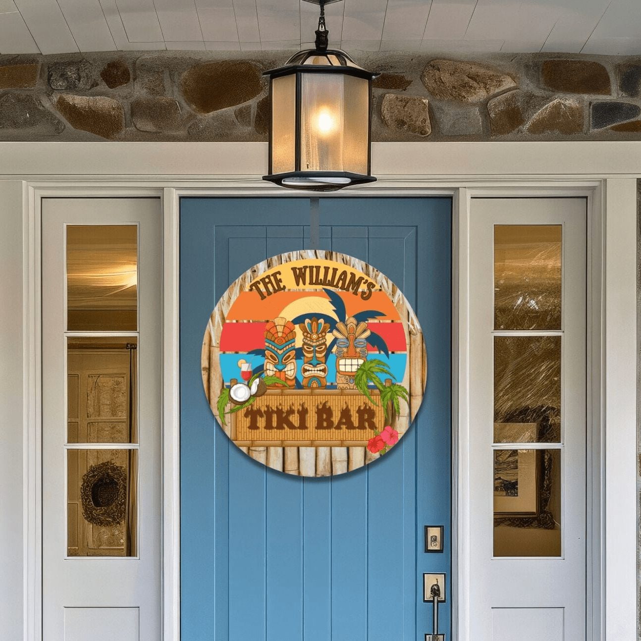 Kate McEnroe New York Custom Tiki Bar Door Sign, Tropical Polynesian Welcome Plaque, Personalized Home Bar Decor 12" (Round)Front Door SignsPMH58 - 12.2460825