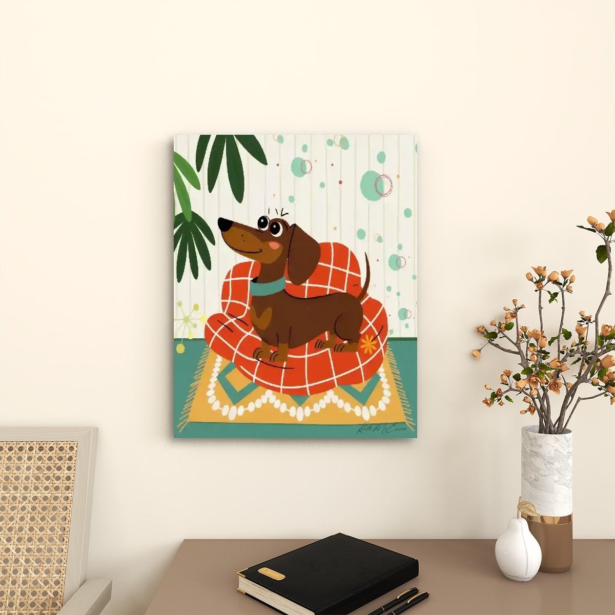 Kate McEnroe New York Dachshund Dog Mid Century Modern Wall Art, Retro MCM Canvas, Doxie Dog Bauhaus DecorCanvas Wall ArtdInaHliaPU