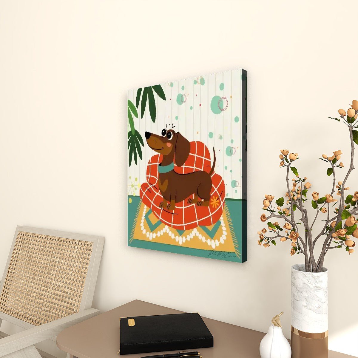 Kate McEnroe New York Dachshund Dog Mid Century Modern Wall Art, Retro MCM Canvas, Doxie Dog Bauhaus DecorCanvas Wall ArtdInaHliaPU