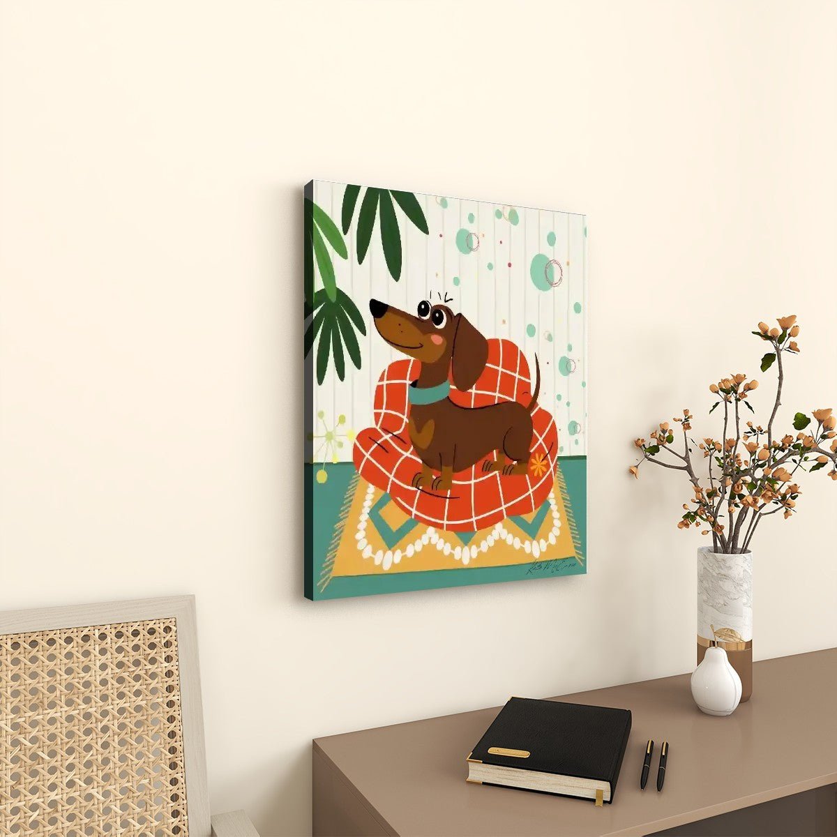 Kate McEnroe New York Dachshund Dog Mid Century Modern Wall Art, Retro MCM Canvas, Doxie Dog Bauhaus DecorCanvas Wall ArtdInaHliaPU