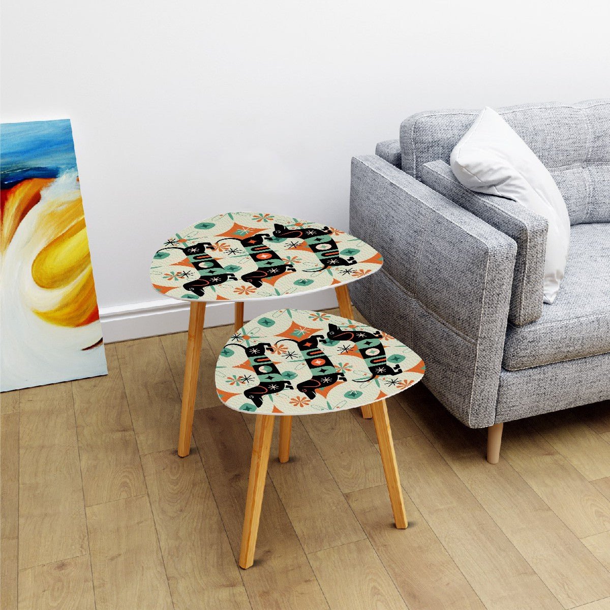 Kate McEnroe New York Dachshund Mid Century Modern Nesting Tables, Retro MCM Accent Furniture SetNesting TablesS4EcnslpKe