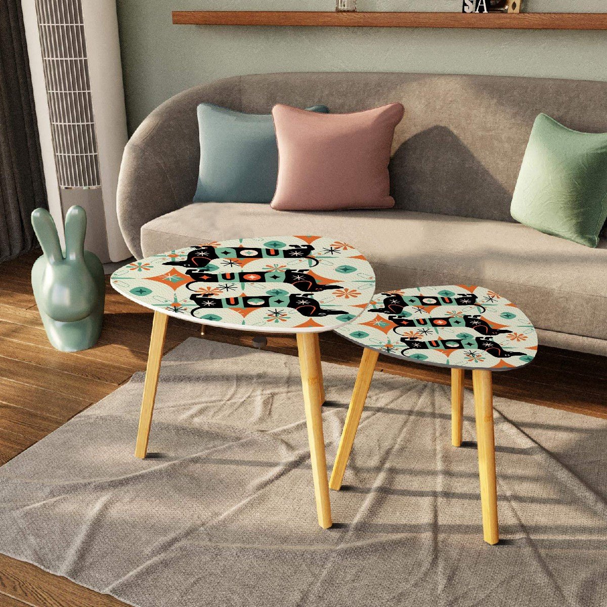 Kate McEnroe New York Dachshund Mid Century Modern Nesting Tables, Retro MCM Accent Furniture SetNesting TablesS4EcnslpKe