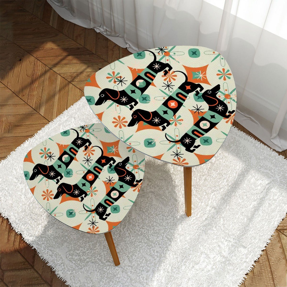 Kate McEnroe New York Dachshund Mid Century Modern Nesting Tables, Retro MCM Accent Furniture SetNesting TablesS4EcnslpKe