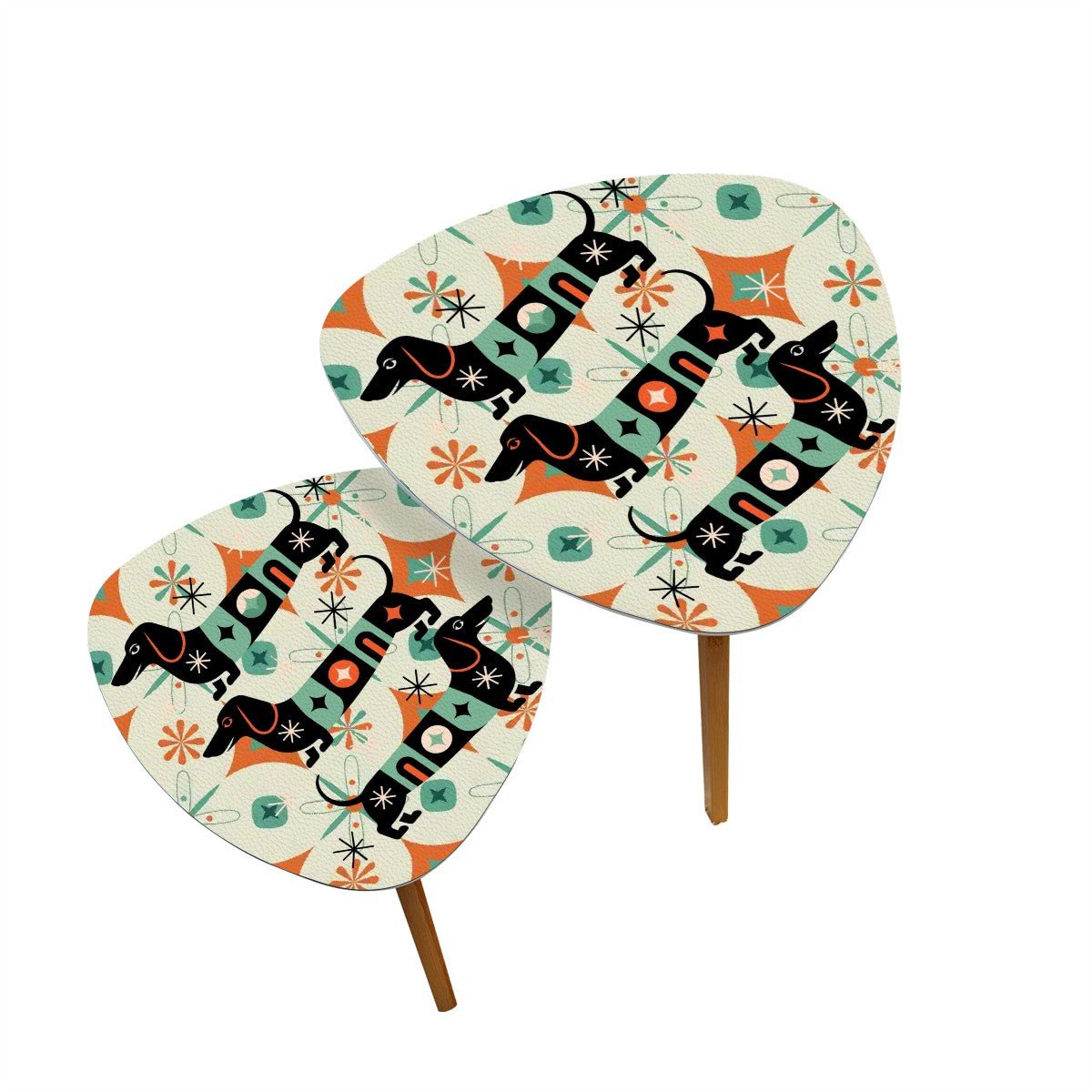 Kate McEnroe New York Dachshund Mid Century Modern Nesting Tables, Retro MCM Accent Furniture SetNesting TablesS4EcnslpKe
