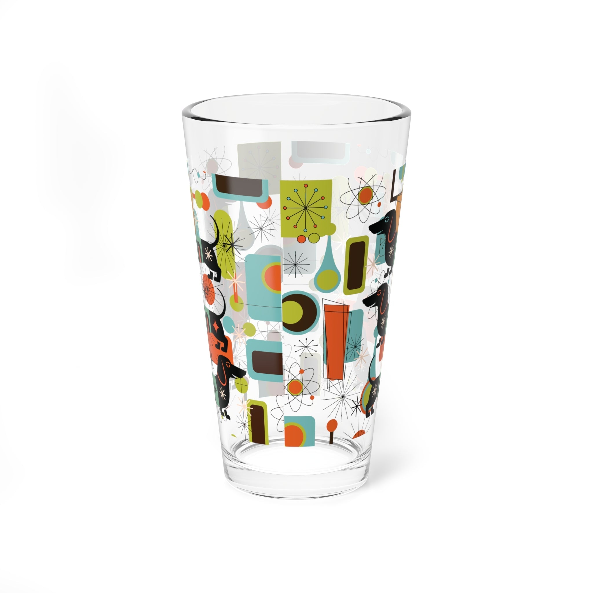 Kate McEnroe New York Dachshund Mid Century Modern Pint Glass, Retro MCM Starburst Barware, Atomic Age Sausage Dog DrinkwarePint Glasses15061615679051712798