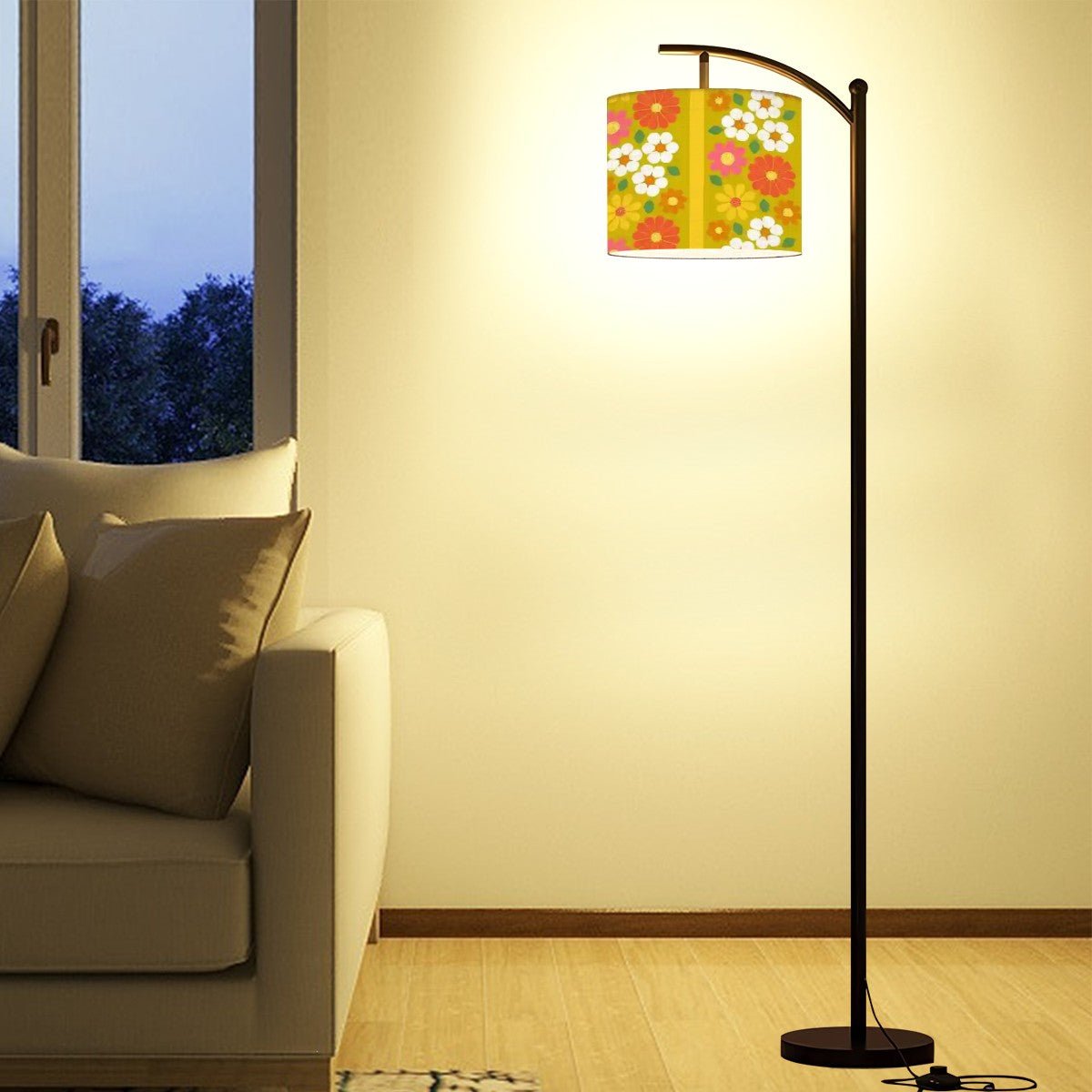Kate McEnroe New York Daisy Flower Power Arc Floor Lamp, Retro 60s Mid Century Modern Standing Light, Groovy Mod Accent LightingFloor LampsUD3HQ2q8h2
