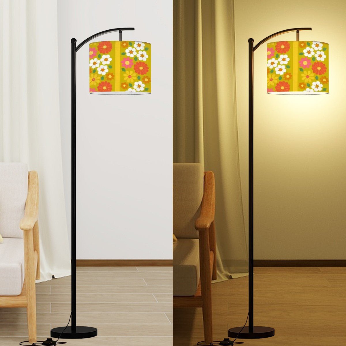 Kate McEnroe New York Daisy Flower Power Arc Floor Lamp, Retro 60s Mid Century Modern Standing Light, Groovy Mod Accent LightingFloor LampsUD3HQ2q8h2