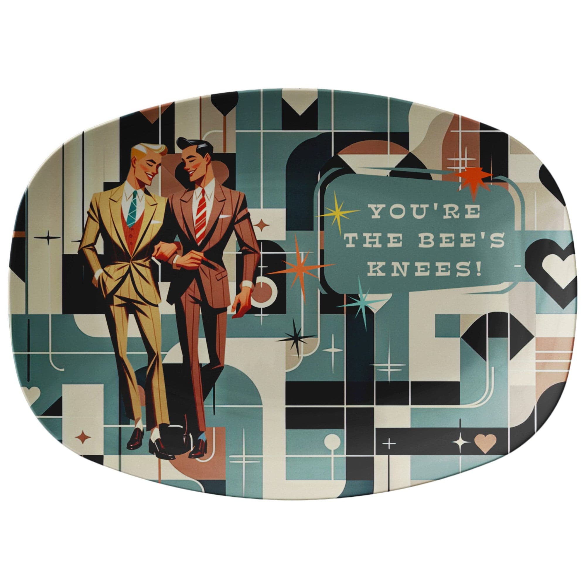 Kate McEnroe New York Dapper Gents Retro Platter, Gay Couples Kitschy Vintage Serving Tray, Mid Century Modern Love Festive DishServing Platters9727