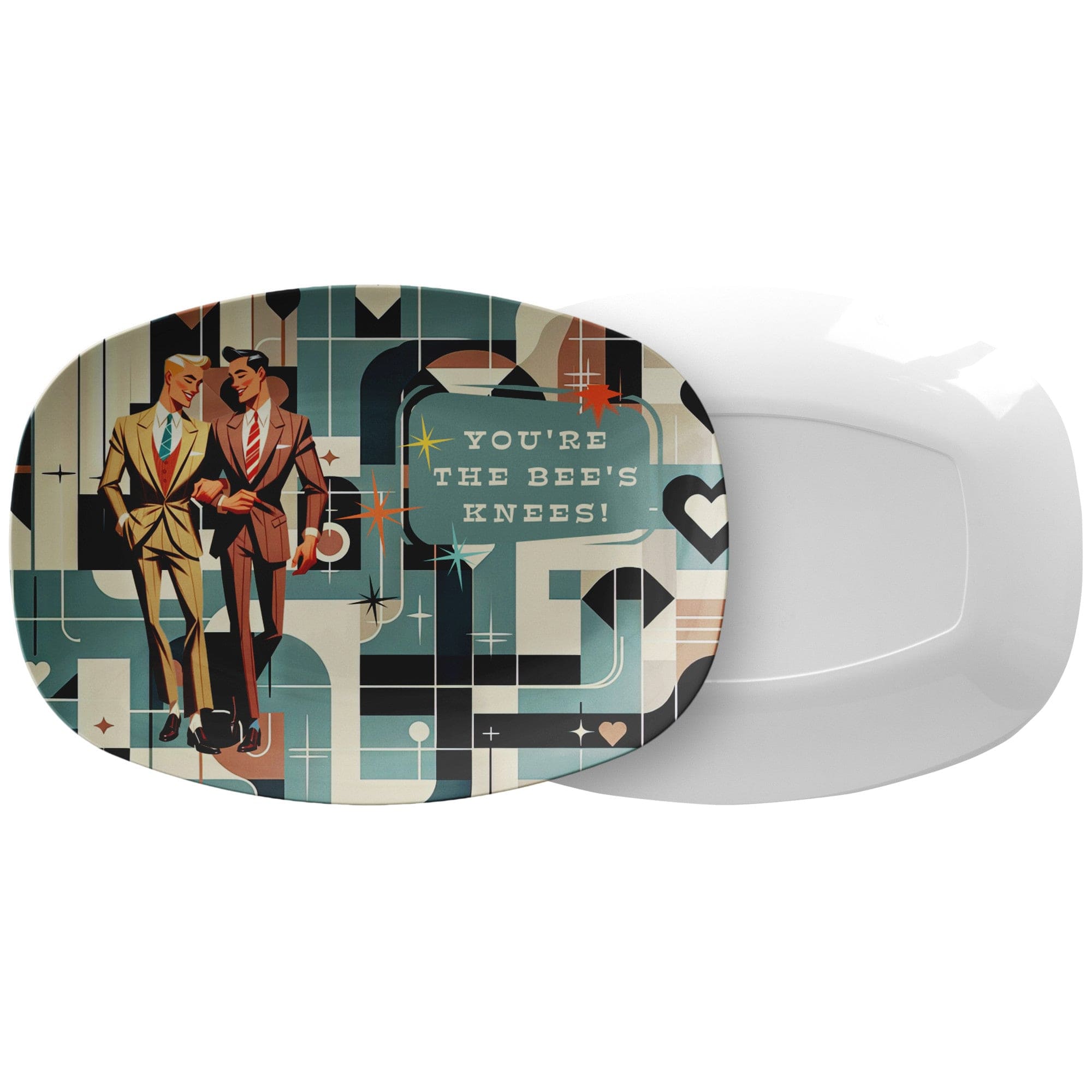 Kate McEnroe New York Dapper Gents Retro Platter, Gay Couples Kitschy Vintage Serving Tray, Mid Century Modern Love Festive DishServing Platters9727