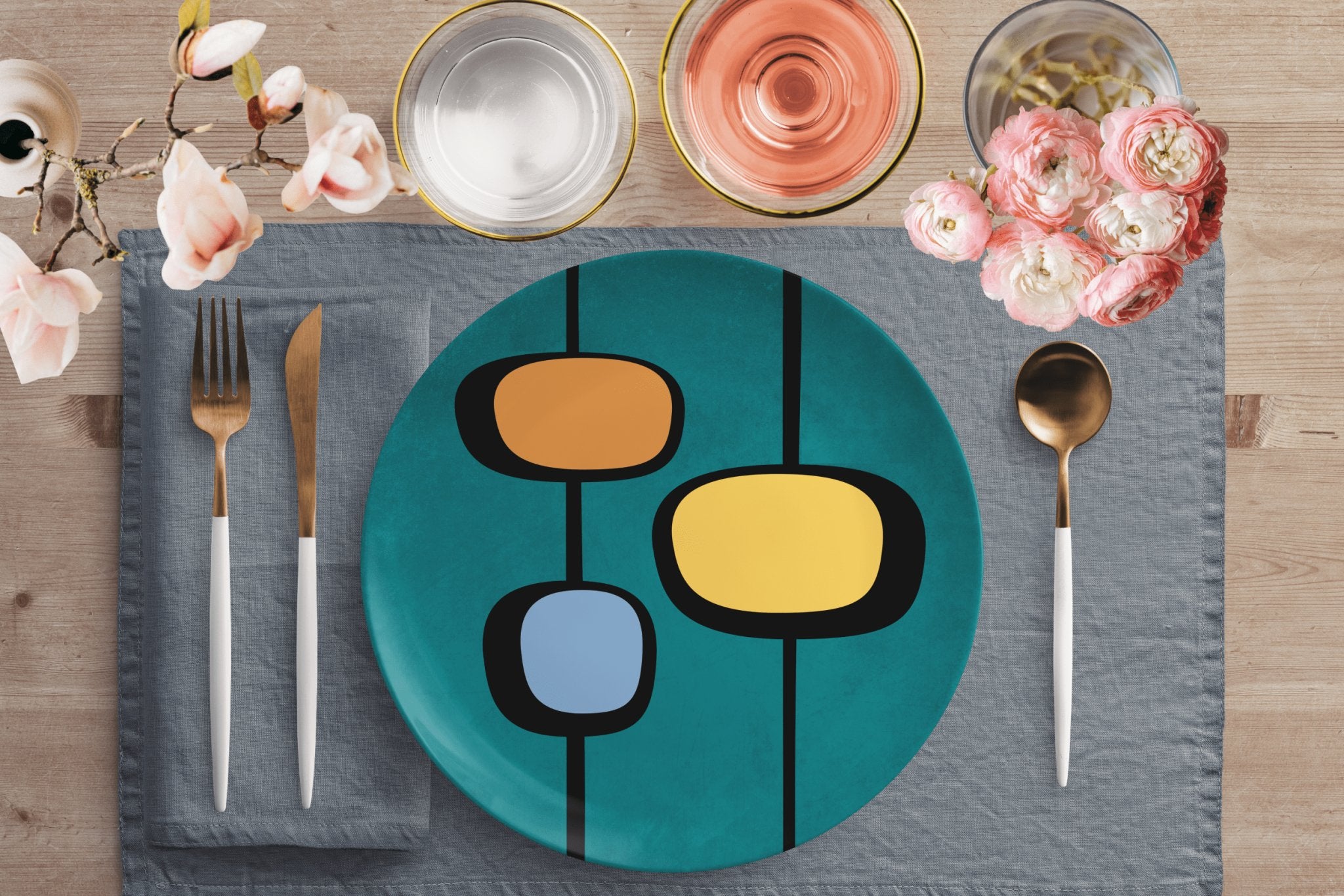 Kate McEnroe New York Dinner Plate in Vintage 50s Retro Mid Century Abstract PrintPlates9820SINGLE