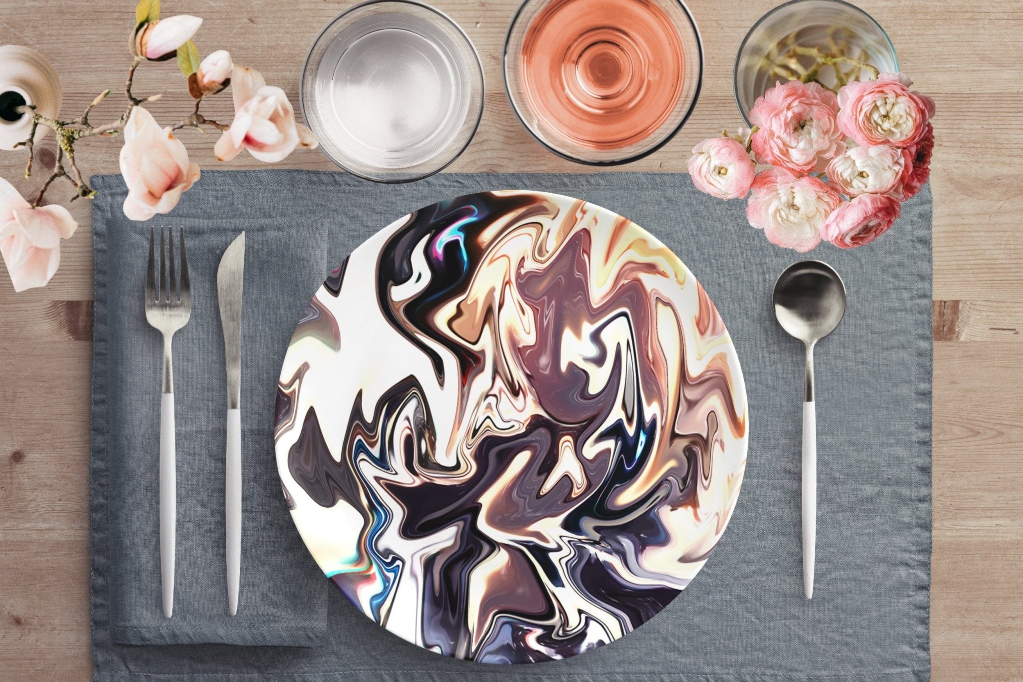 Kate McEnroe New York Dinner Plate in Yellow Gold and Brown Abstract Liquid Marble PrintPlates9820SINGLE