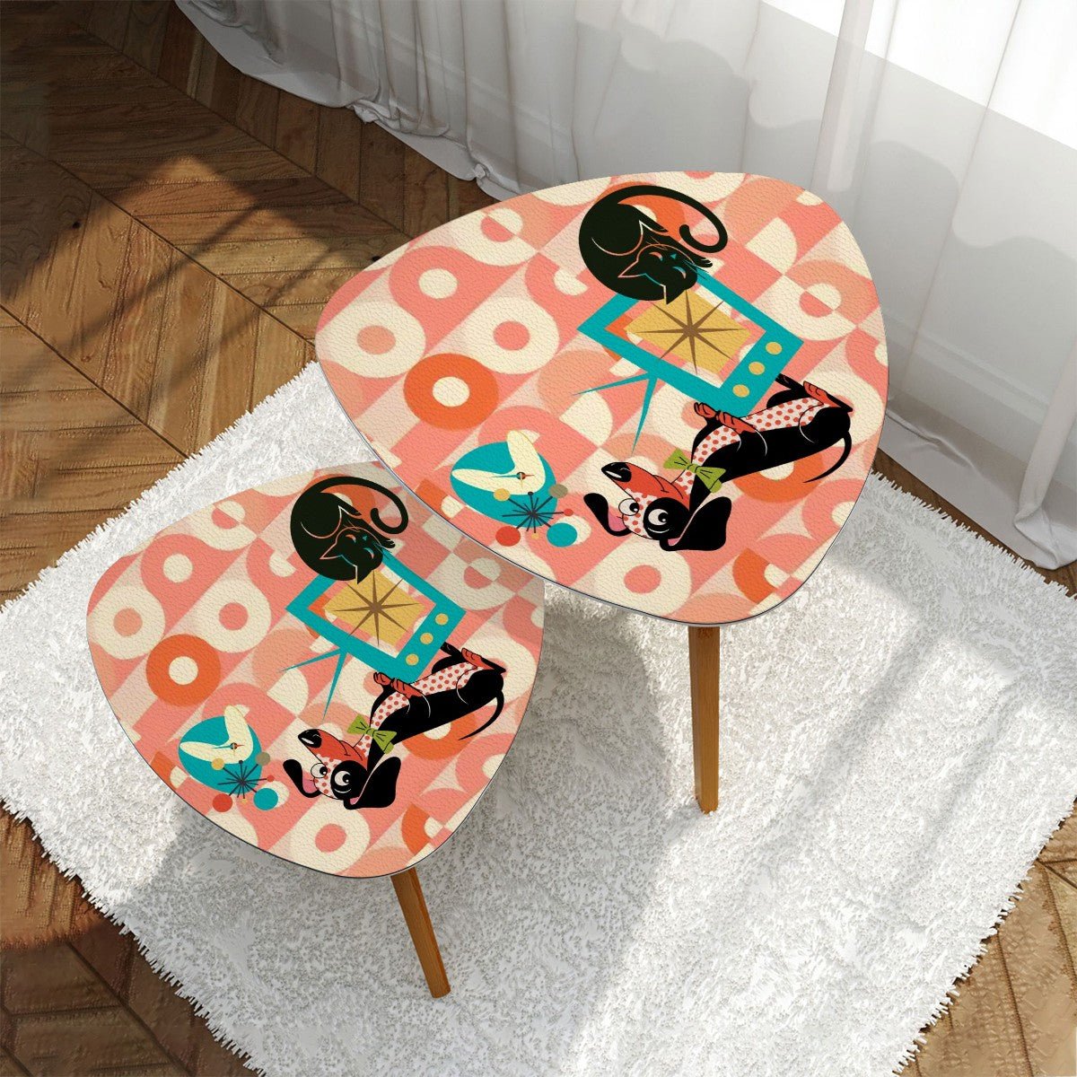 Kate McEnroe New York Doxie Dog, Atomic Kitsch Cat Dachshund Accent Tables, Mid Century Modern Retro Nesting TablesNesting TablesHltJvkKkJG